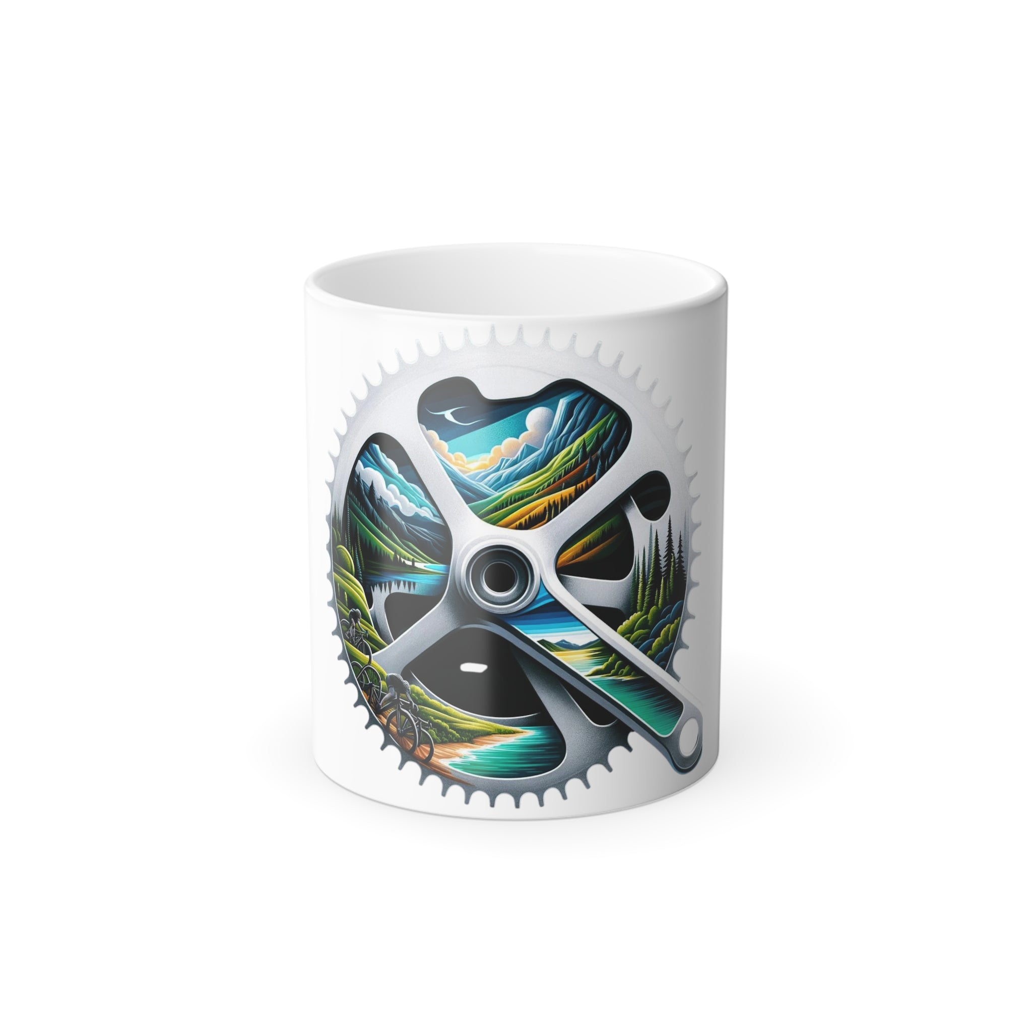 Color Morphing Mug, 11oz Scenic Bike Ride within Crank Silhouette