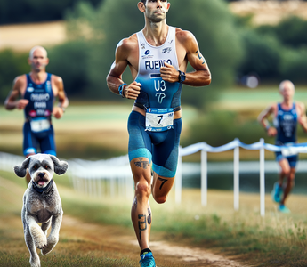 French athlete goes viral after completing triathlon with his dog