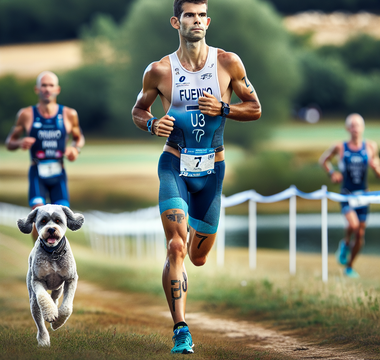 French athlete goes viral after completing triathlon with his dog