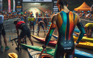 Triathlon starts with kayaks at Queen Ann Park