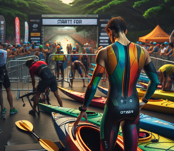 Triathlon starts with kayaks at Queen Ann Park