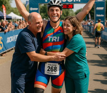 Folsom former car crash victim thanks caregivers, returns to triathlons