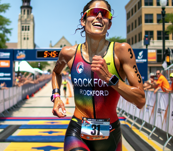 Top finishers at Rockford's inaugural Ironman 70.3 praise course, crowd
