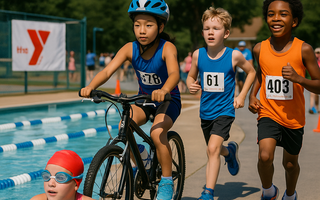 Kids compete in the YMCA Strong Kids Triathlon in Simpsonville