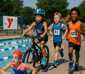 Kids compete in the YMCA Strong Kids Triathlon in Simpsonville