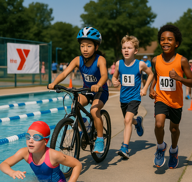 Kids compete in the YMCA Strong Kids Triathlon in Simpsonville
