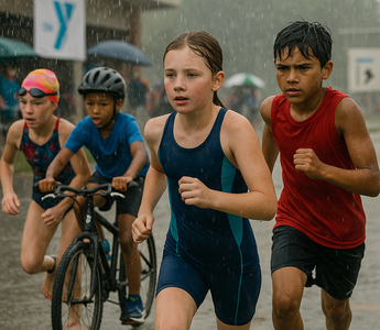 Young athletes complete in Lincoln YMCA's ninth annual triathlon despite downpour
