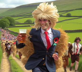 Olympic legend Alistair Brownlee dons Trump costume and downs pints in fundraising Oxenhope Straw Race