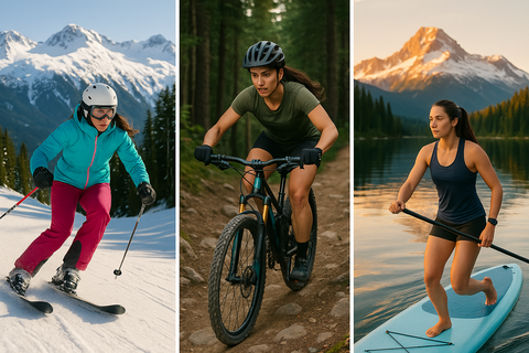 Where in Canada can you ski, bike, and paddle all in the same day?