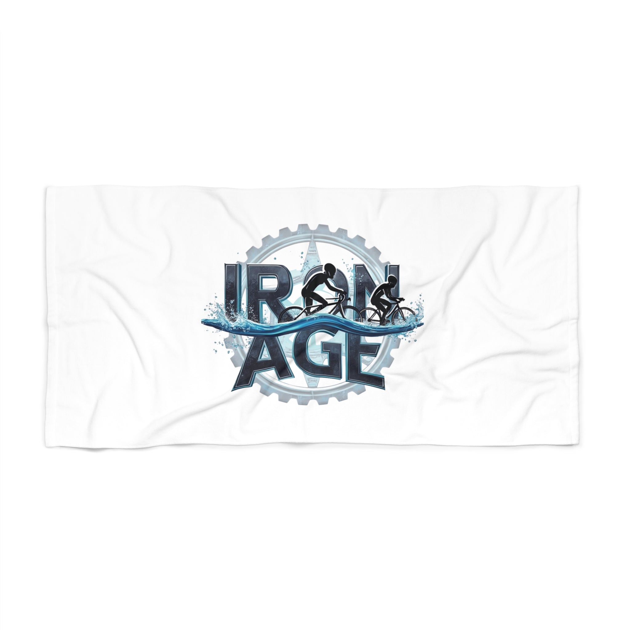 Quick-Dry Beach Towel 30"x60" - Ocean Blue Surf & Bike Graphic with Soft Cotton Backing