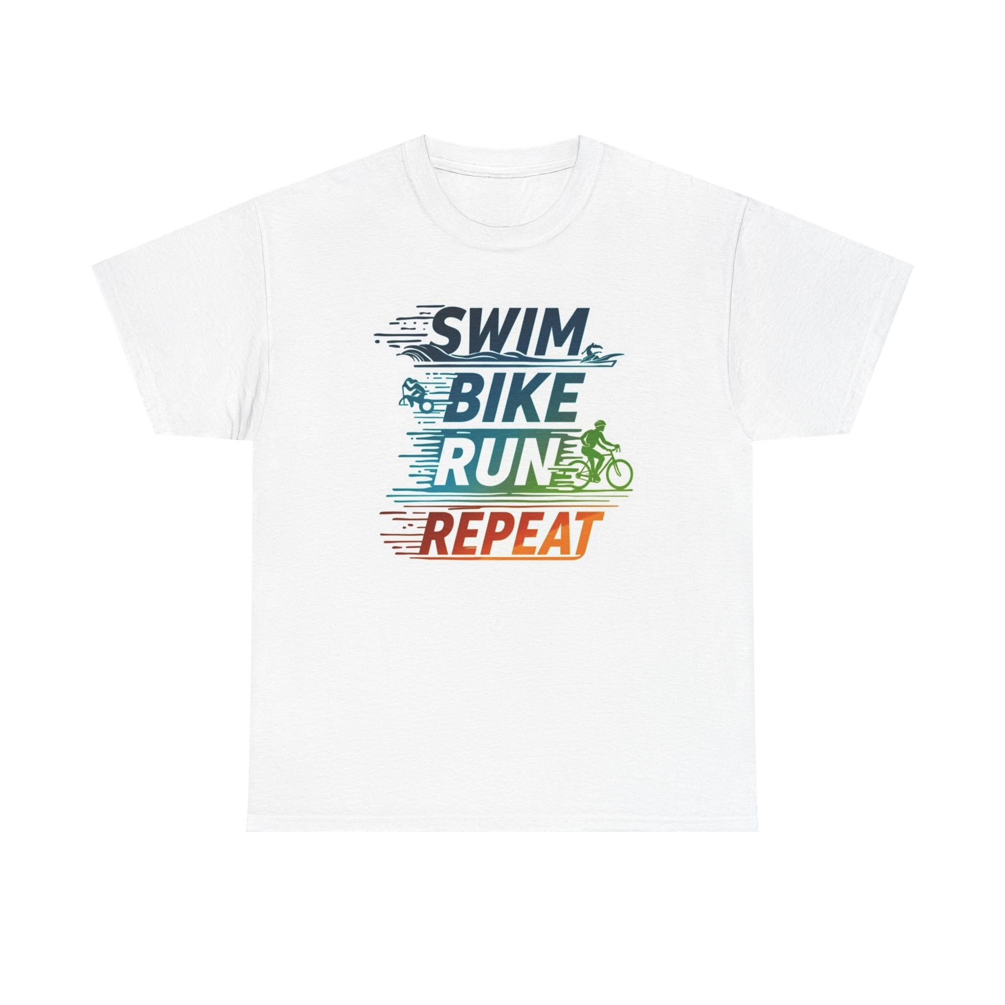 Unisex Active Lifestyle Triathlon Tee - Swim Bike Run Repeat, Cotton Fitness Shirt for Training & Workout, Sports Apparel