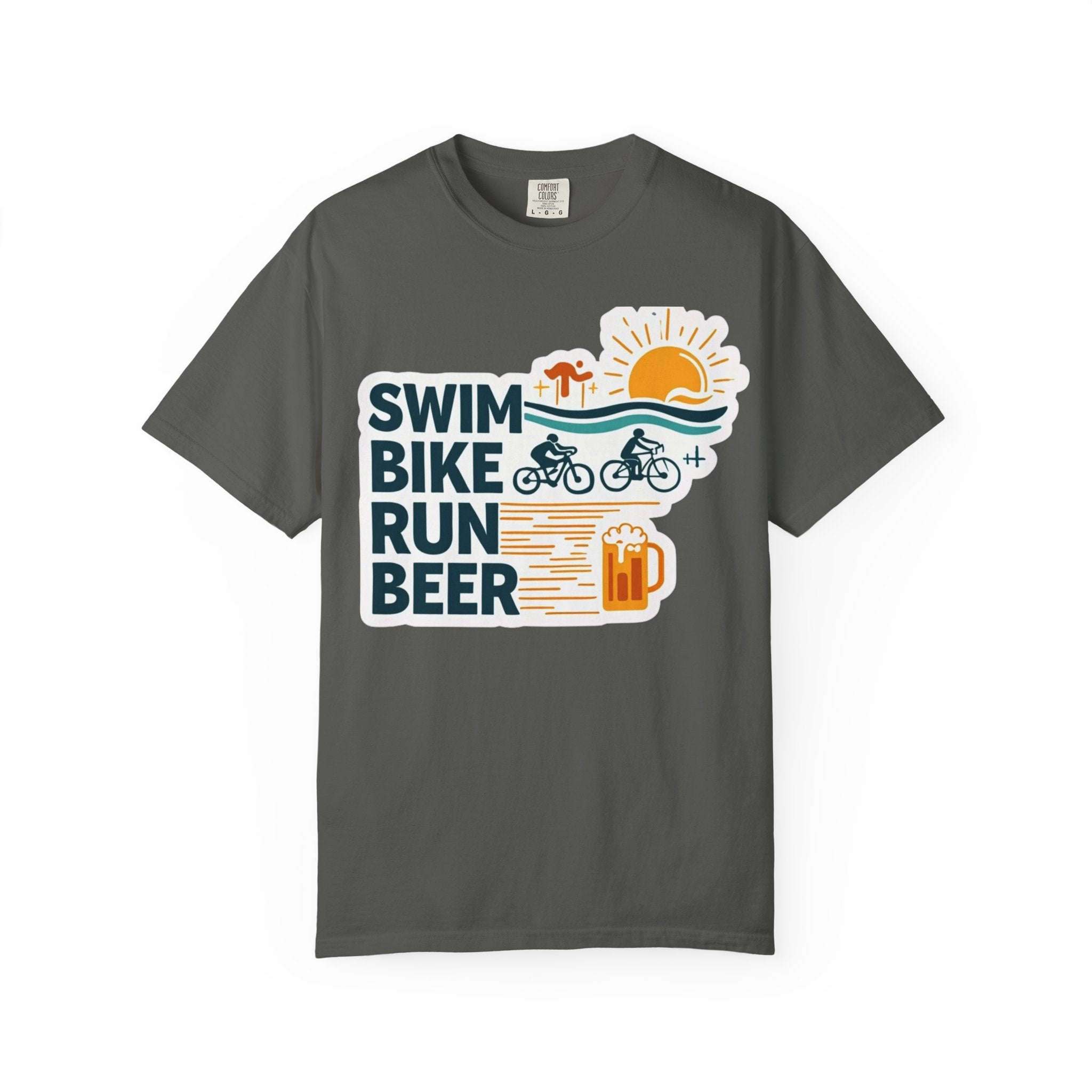 Unisex Triathlon Adventure T-Shirt Swim Bike Run Beer 100% Cotton Relaxed Fit Casual Summer Tee for Athletes