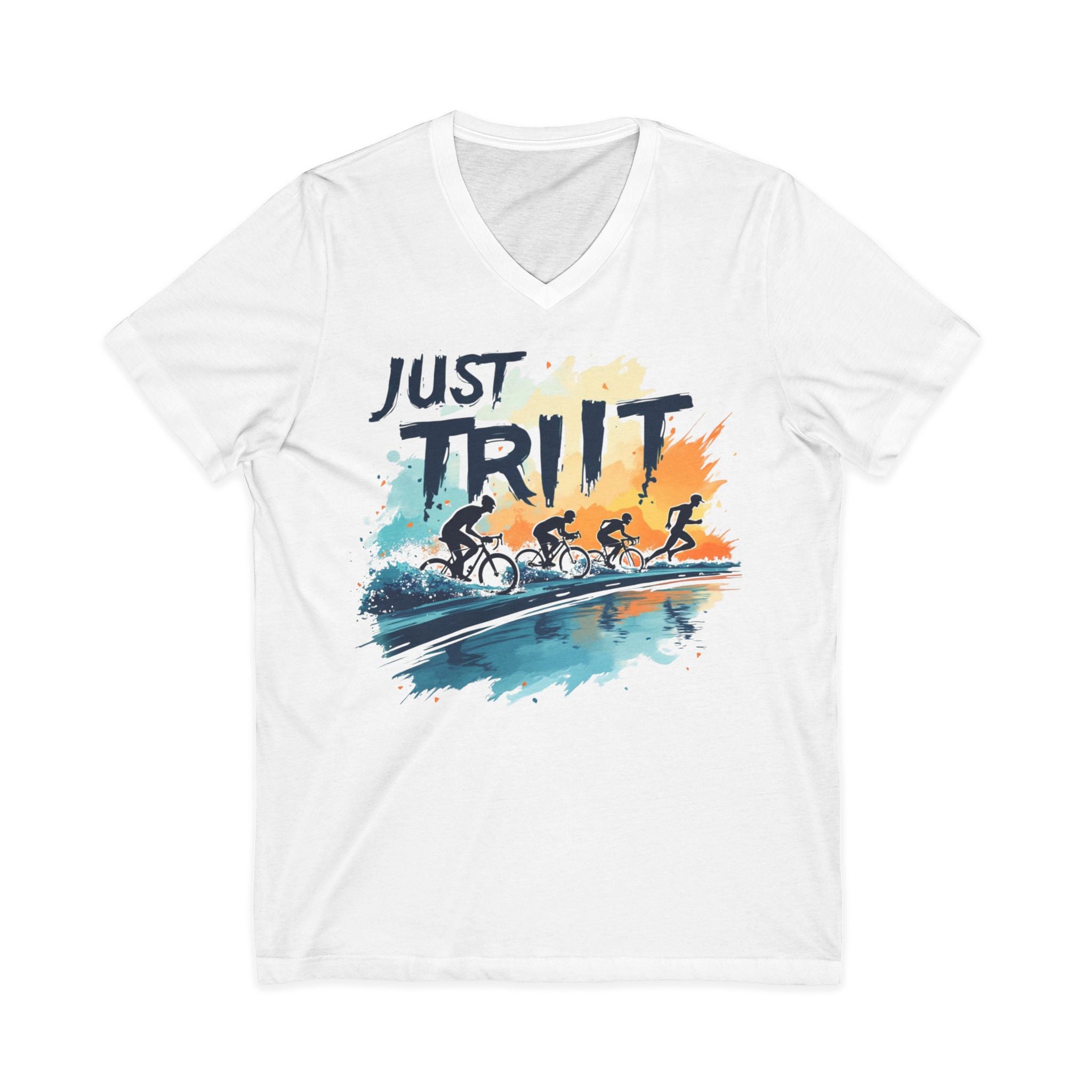 Just Tri It V-Ausschnitt T-Shirt, Unisex Sport T-Shirt, Laufgeschenk, Triathlonbekleidung, Fitness Motivationsshirt 