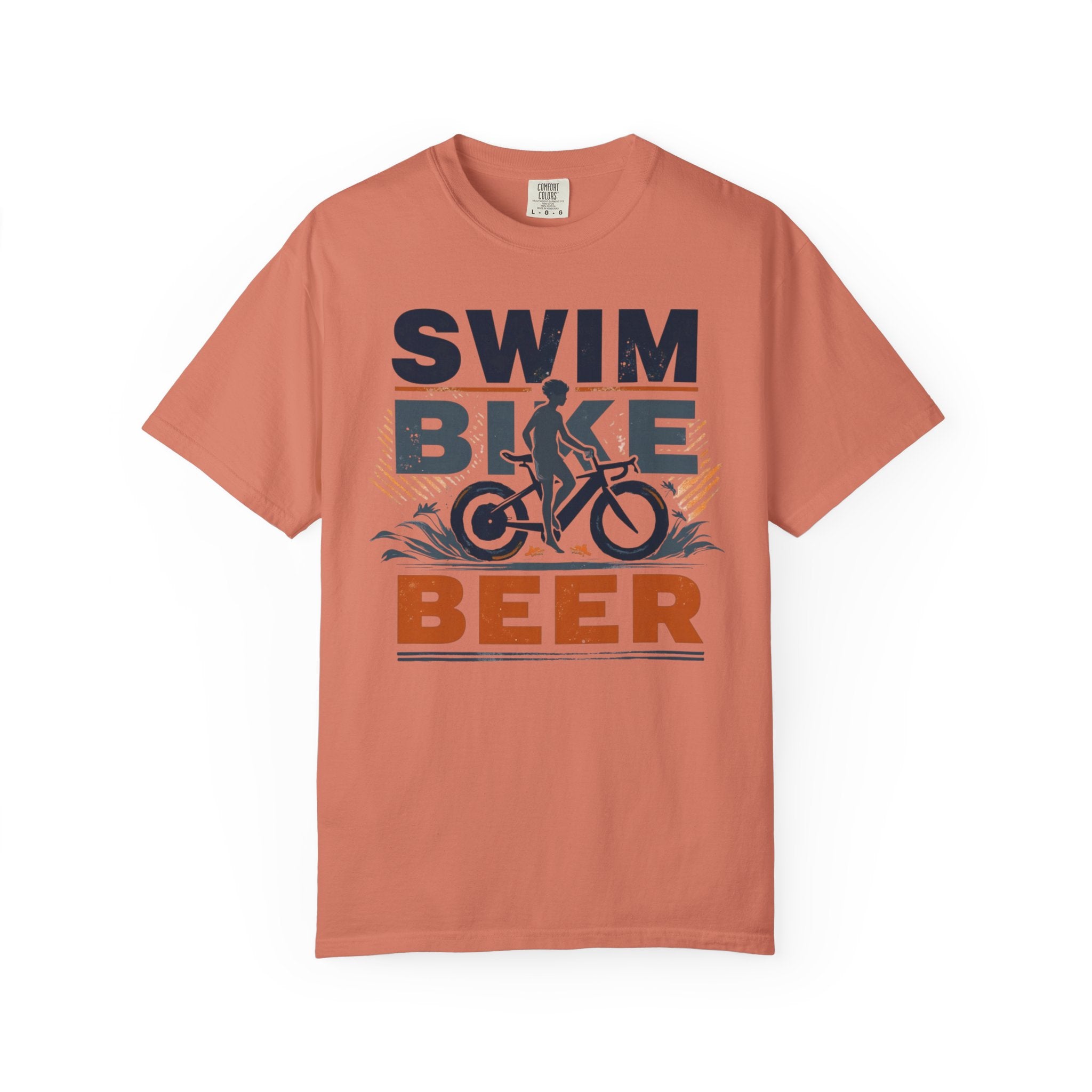 Unisex Swim Bike Beer Casual Cotton T-Shirt - Comfortable Garment-Dyed Tee for Cyclists & Athletes, Perfect Summer Wear & Gift