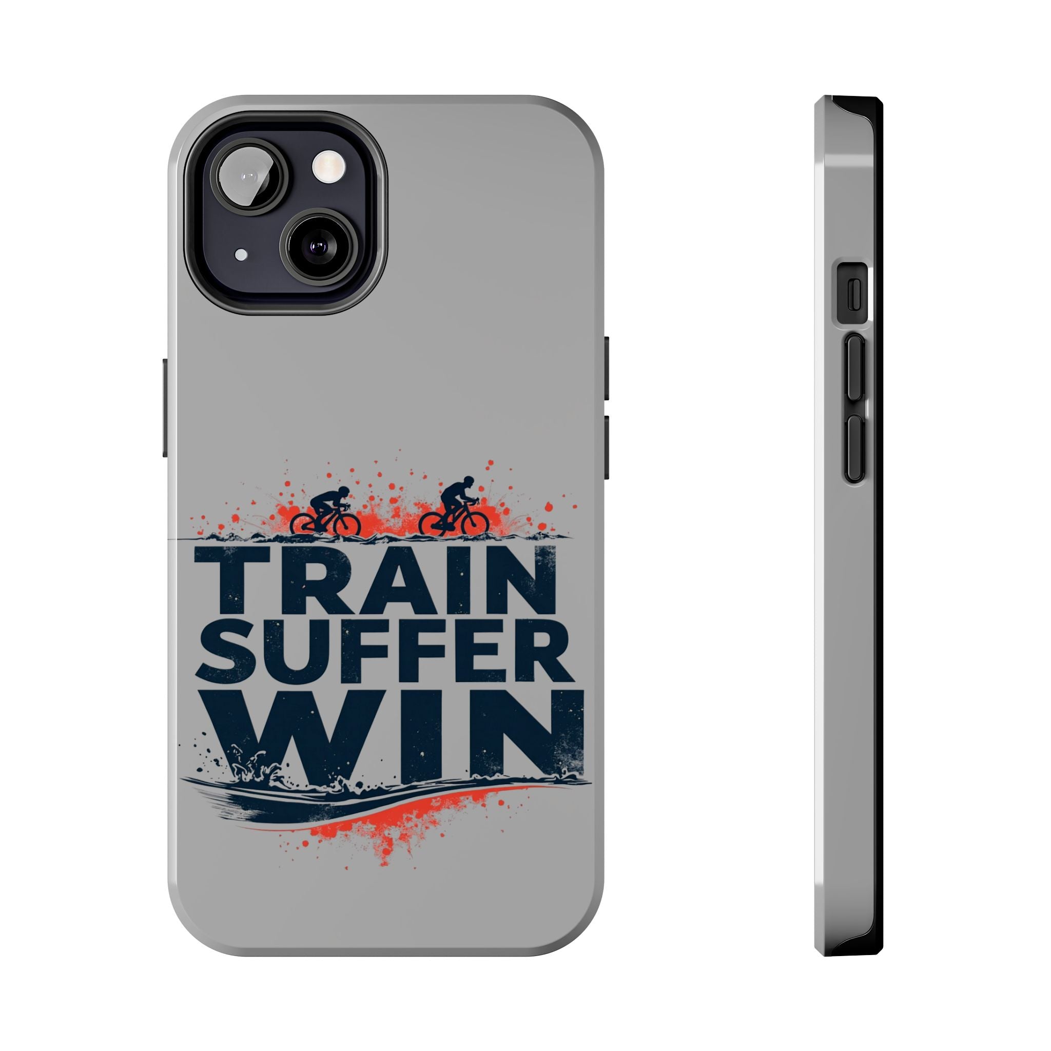 iPhone 17 Series Cycling Phone Case - Durable, Shock-Absorbing, with "Train Suffer Win" Graphic, Wireless Charging Compatible, UV Protected
