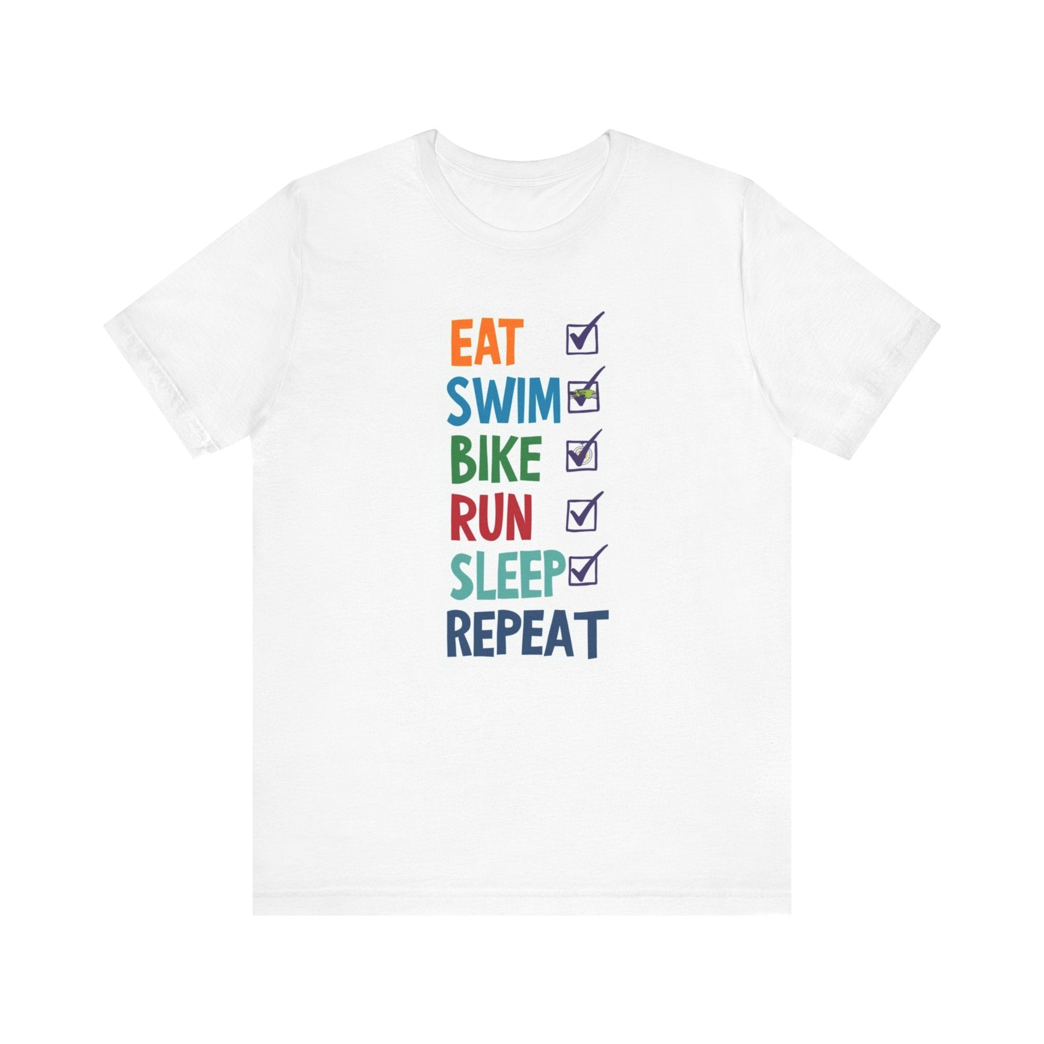 Unisex Active Lifestyle Tee - Eat Swim Bike Run Sleep, Premium Bella+Canvas Cotton, Lightweight Fitness Apparel, Motivational T-Shirt for Triathletes, Casual Training Wear