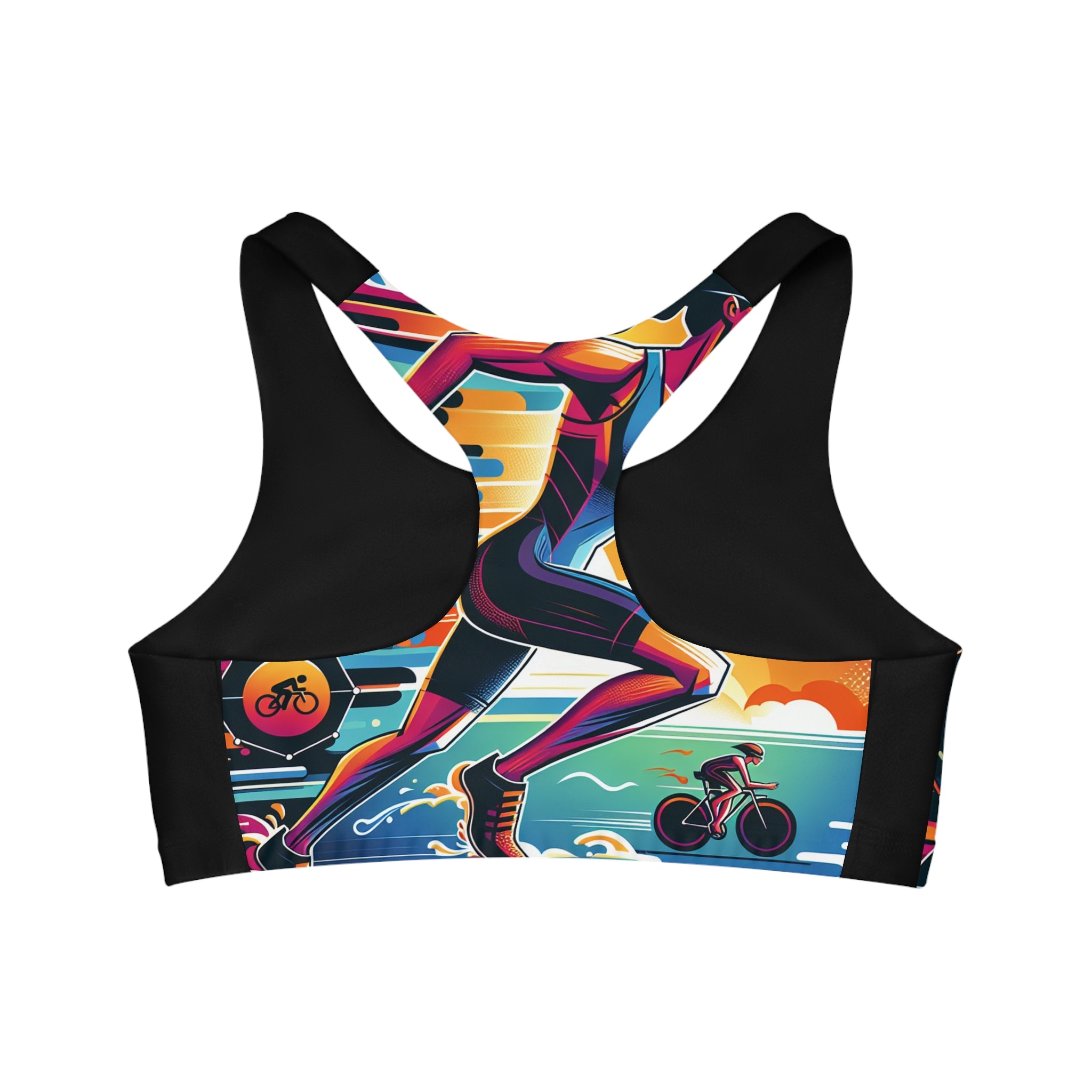 Dynamic Triathlete Olivia Seamless Sports Bra (AOP) - Swim, Bike, Run