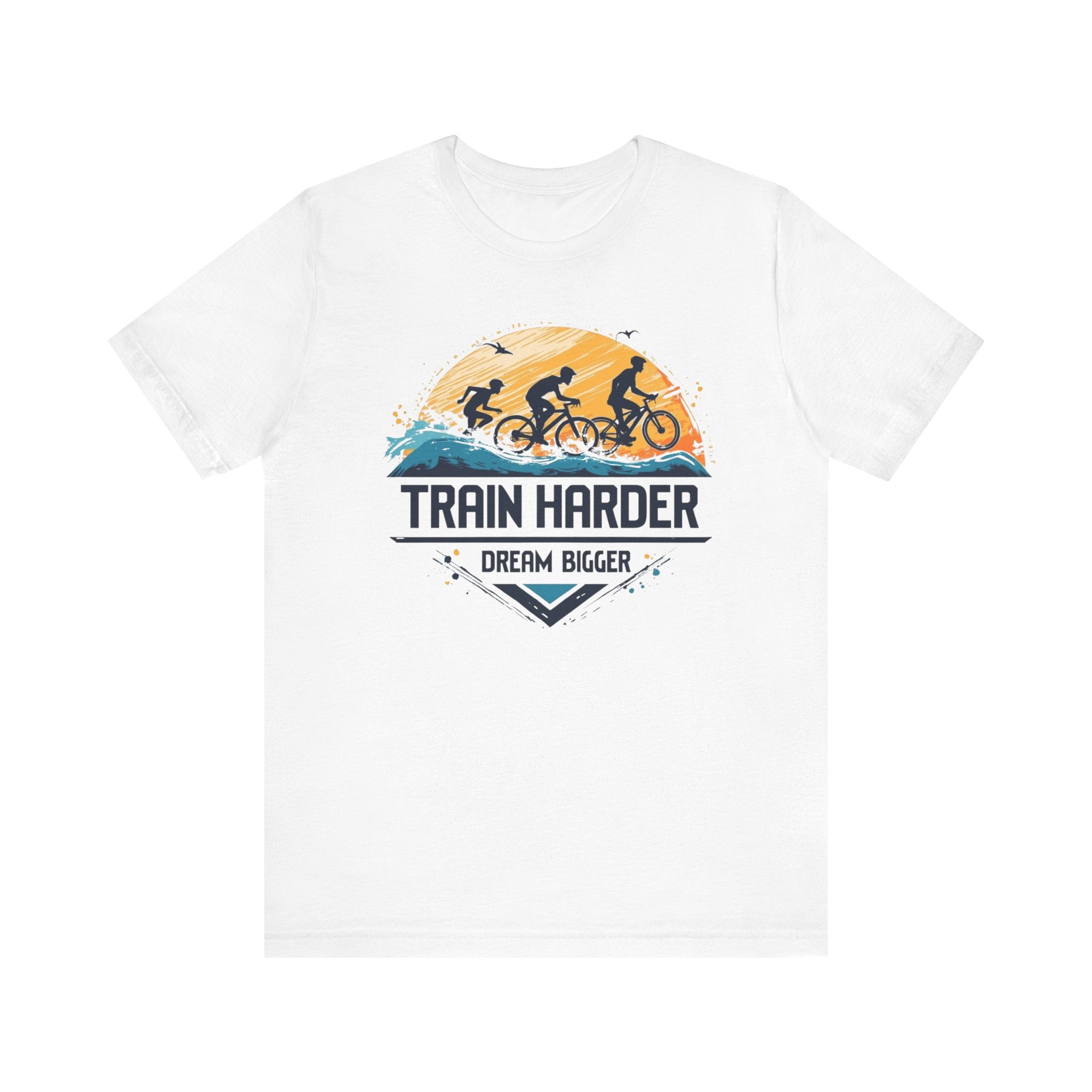 Unisex Motivational Fitness Tee - Train Harder Dream Bigger Workout Shirt by Bella+Canvas 3001, Airlume Cotton Gym Apparel, Active Lifestyle Comfort, Perfect Gift for Athletes
