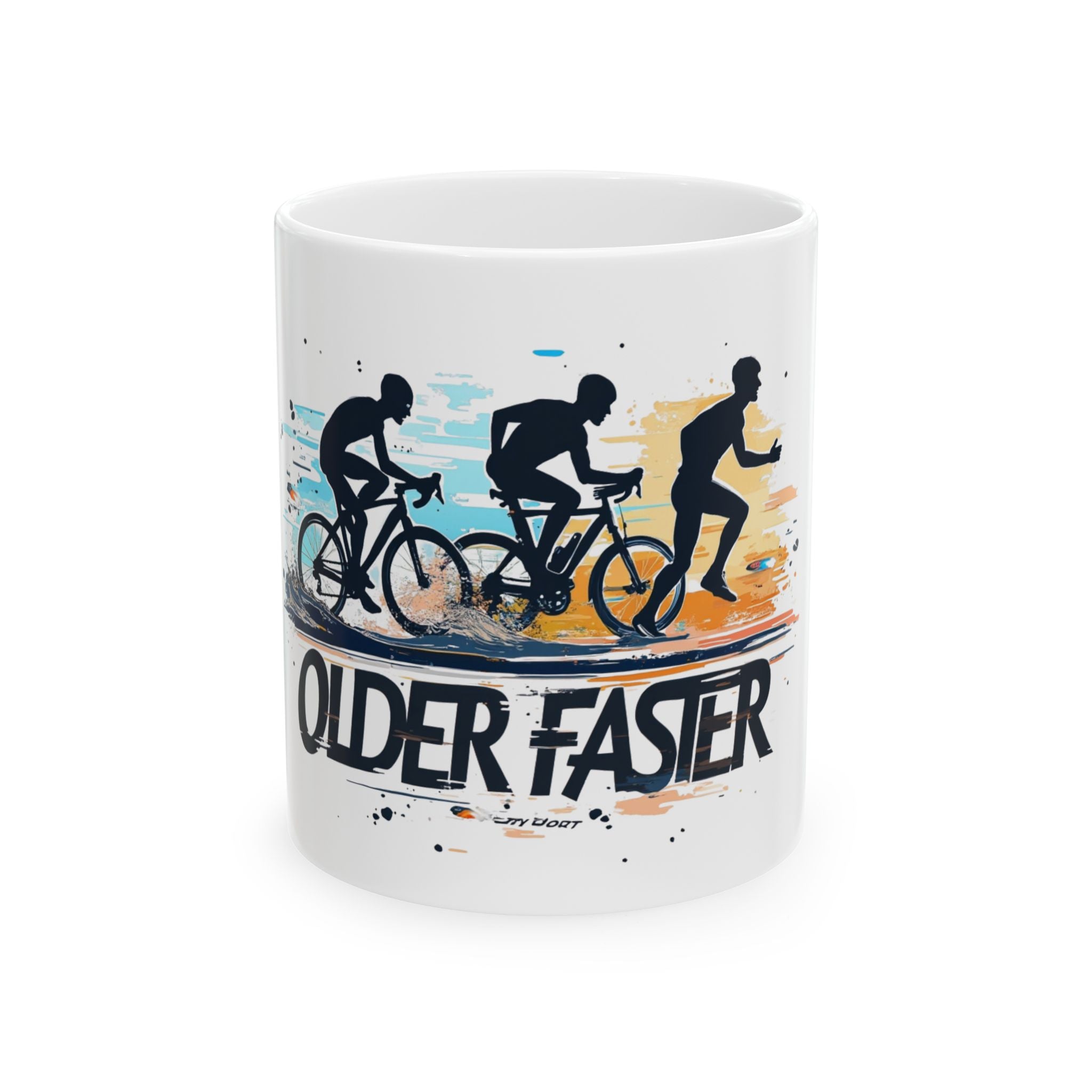 Older Faster Cycling & Running Mug — Triathlon Bike Runner Ceramic Coffee Cup (11oz/15oz)
