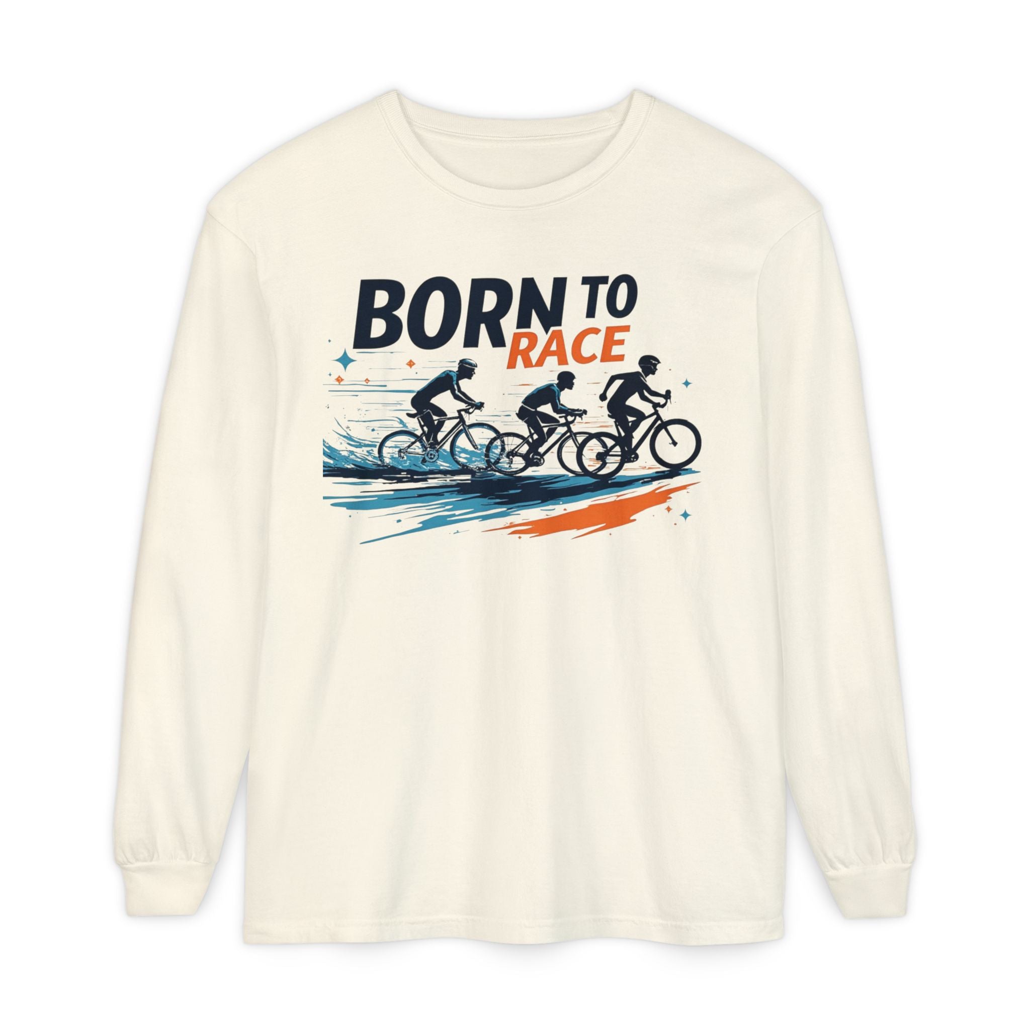 Born to Race Vintage Cycling Long Sleeve Shirt - 100% Ring-Spun Cotton, Lightweight Training Top for Cyclists, Comfort Colors Classic Fit with Ribbed Cuffs
