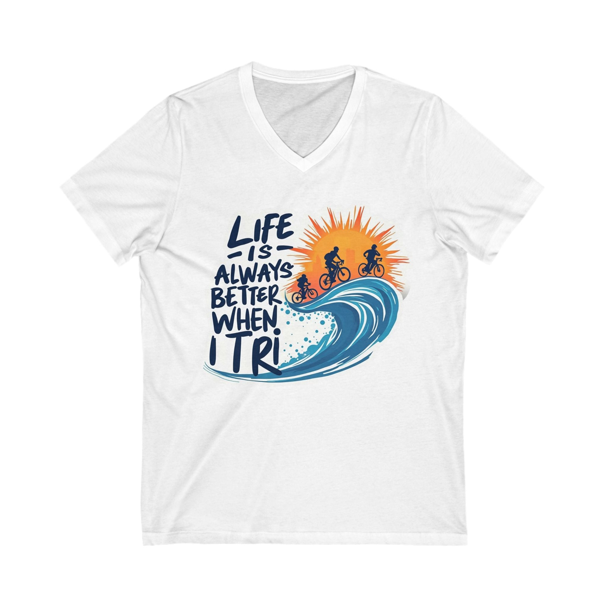 Unisex V-Neck Triathlon Tee - Fun Fitness Cycling Shirt for Active Outdoor Lifestyle, Casual Breathable Cotton Apparel for Triathletes