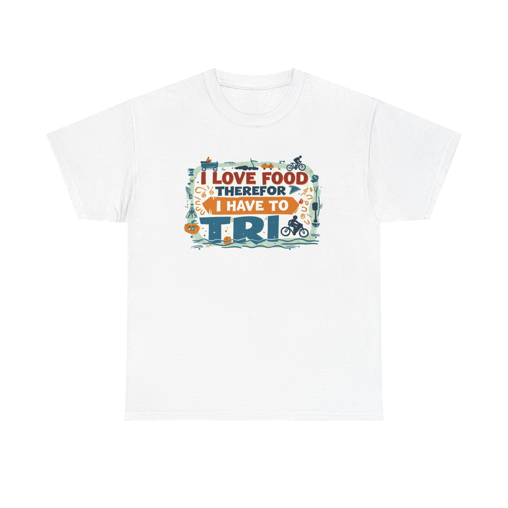 Unisex Heavy Cotton Triathlon Tee - Funny Fitness Motivation Shirt for Food Lovers, 100% Cotton Workout Apparel, Gift for Athletes - Gildan 5000, Various Sizes