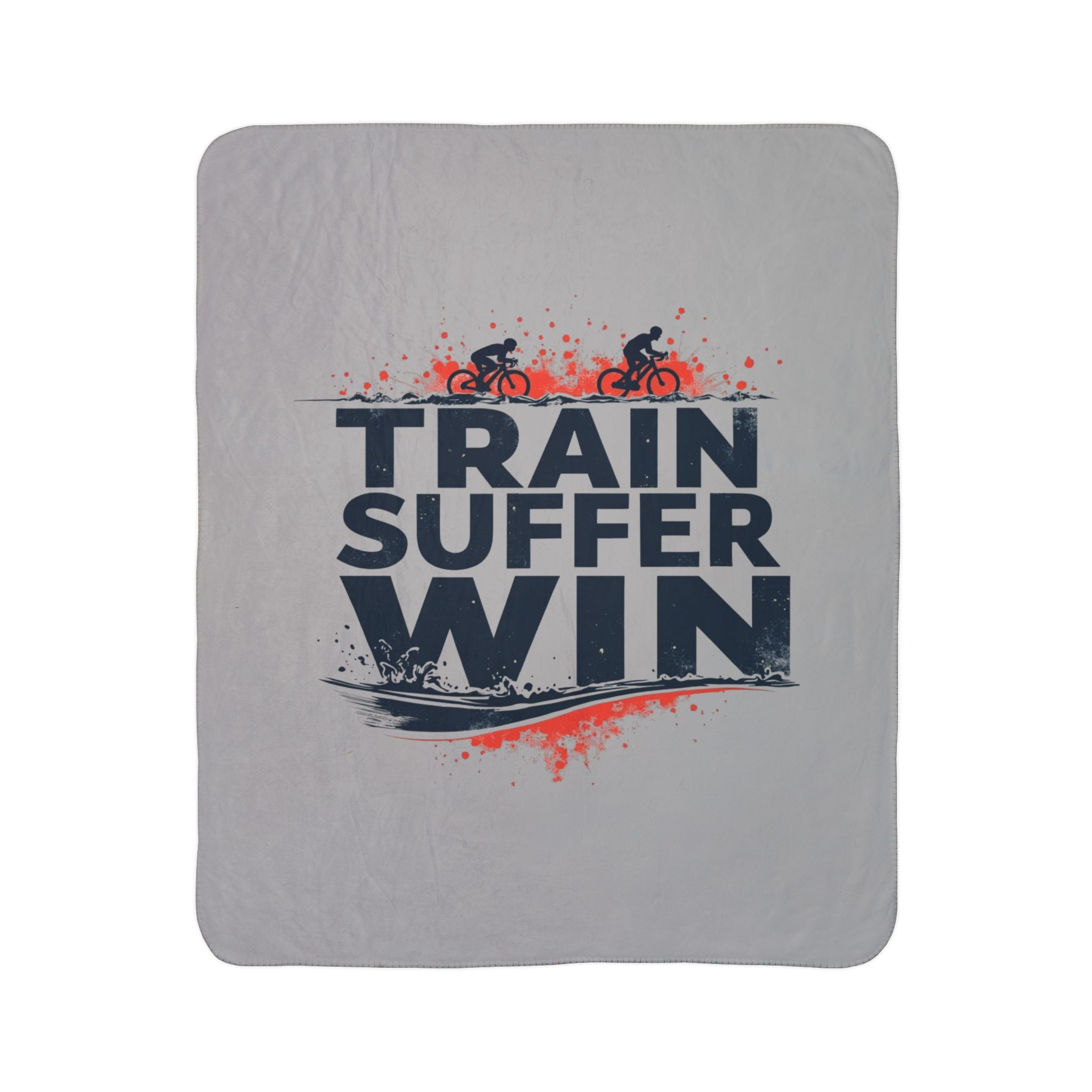 Train Suffer Win Plush Cycling Sherpa Blanket 50"x60" - Motivational Fleece for Performance and Recovery