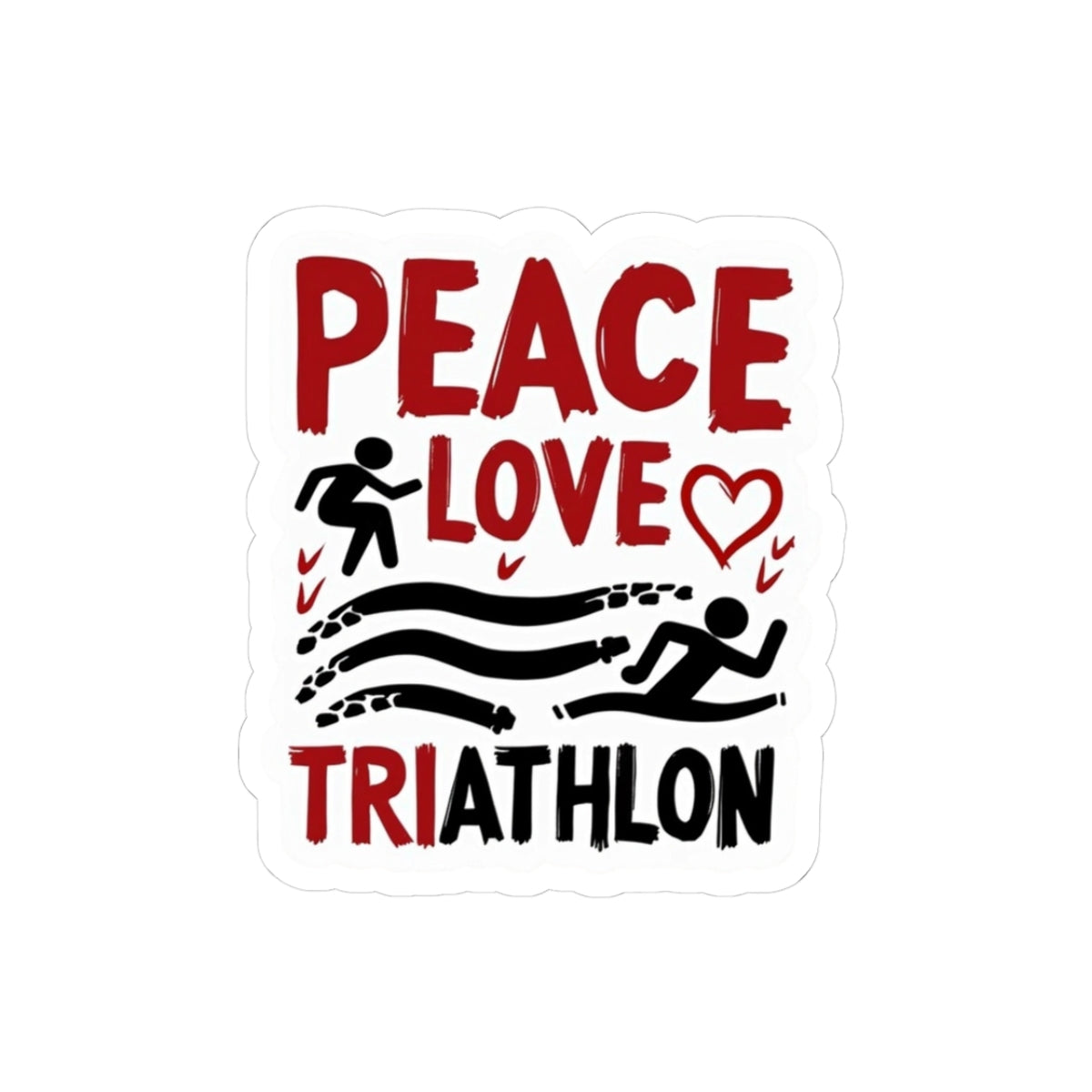 Peace Love Triathlon Kiss-Cut Vinyl-Aufkleber – langlebig, glänzend und kratzfest für Triathleten-Geschenke, Trainingsmotivations-Dekor, Laptop- und Journal-Kunst 