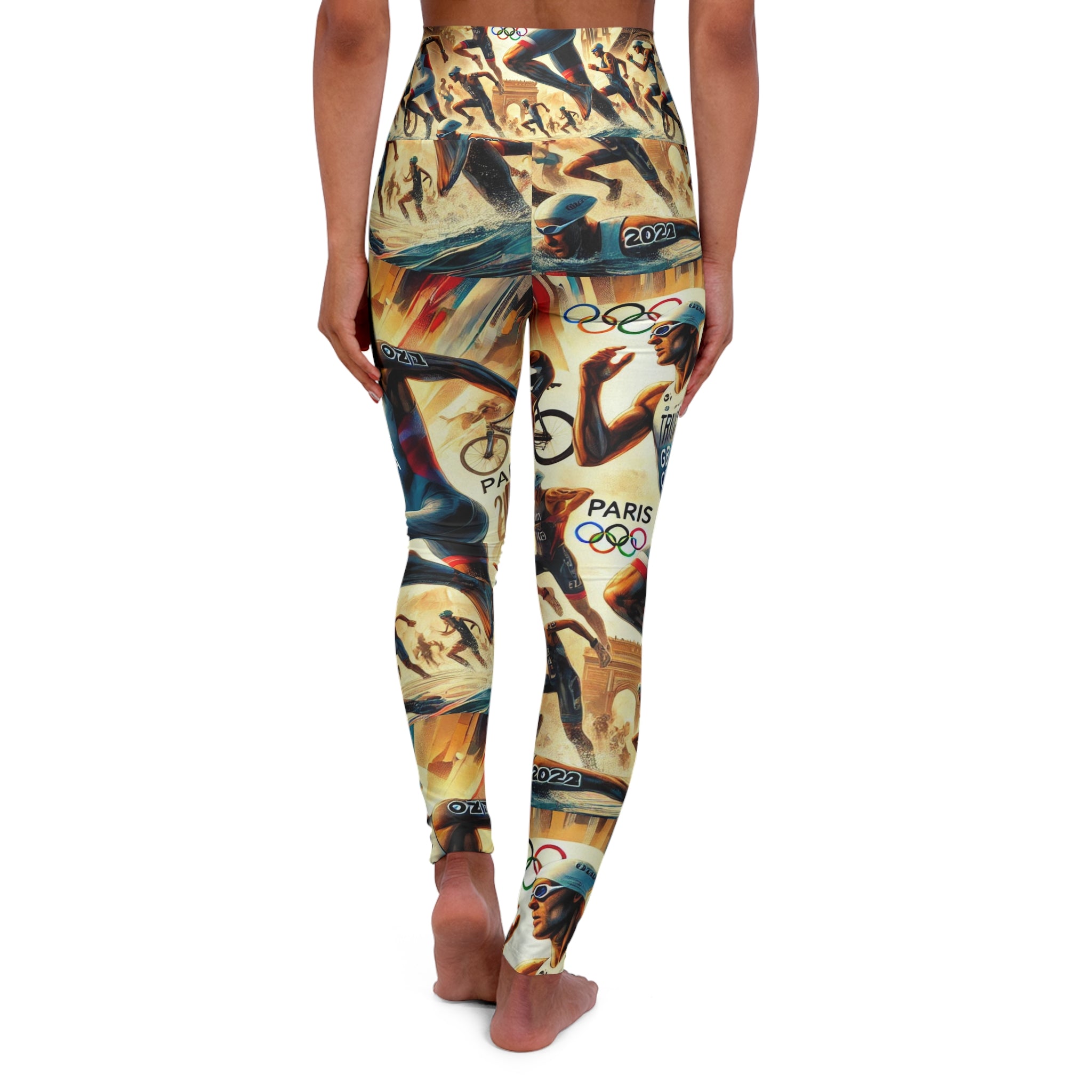 Paris 2024 Olympic Triathlon Inspired High-Waisted Yoga Leggings - Customizable All-Over Print Skinny Fit Athleisure Leggings