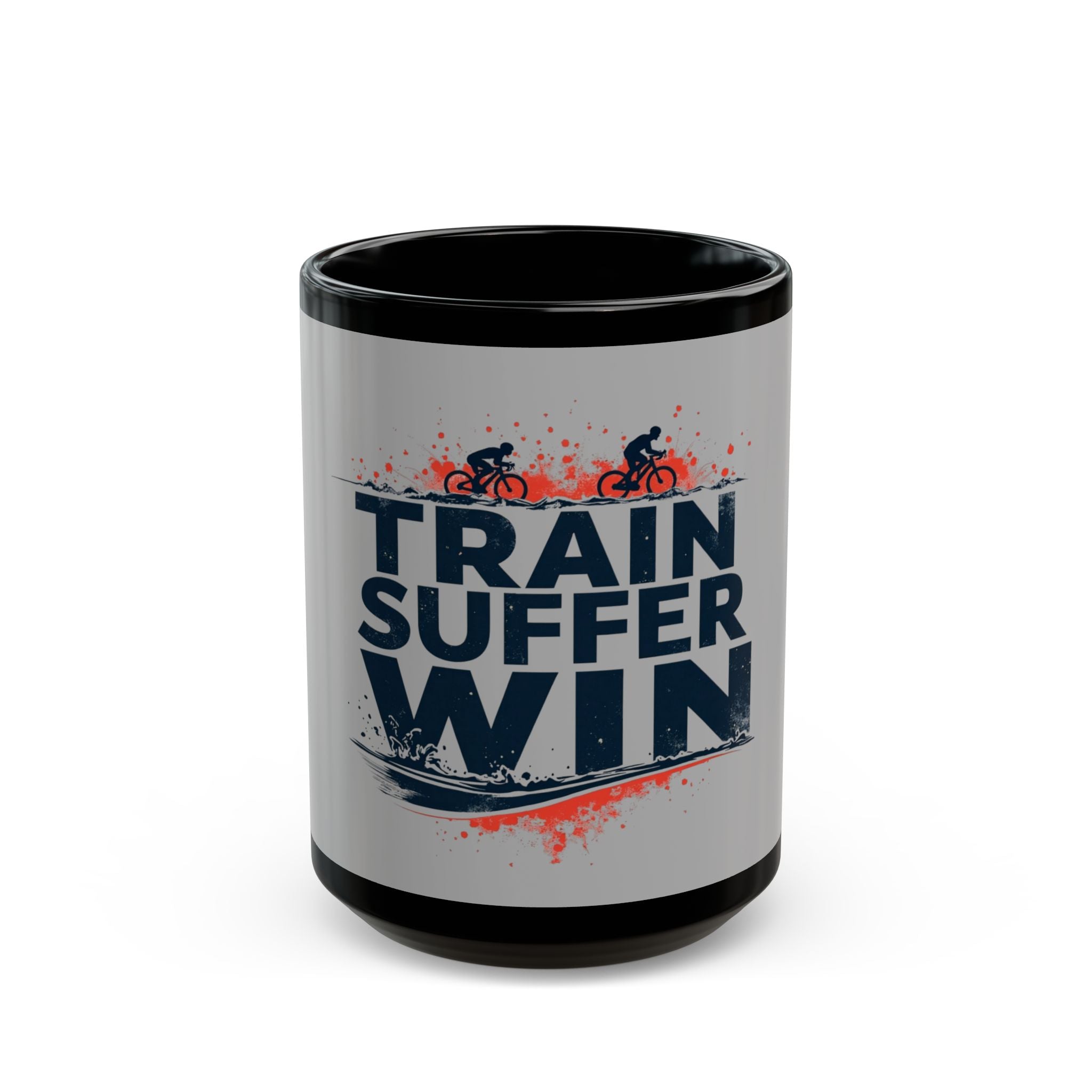 Motivational Cyclist Ceramic Coffee Mug - Train Suffer Win Design, Durable & Dishwasher Safe (11oz/15oz)