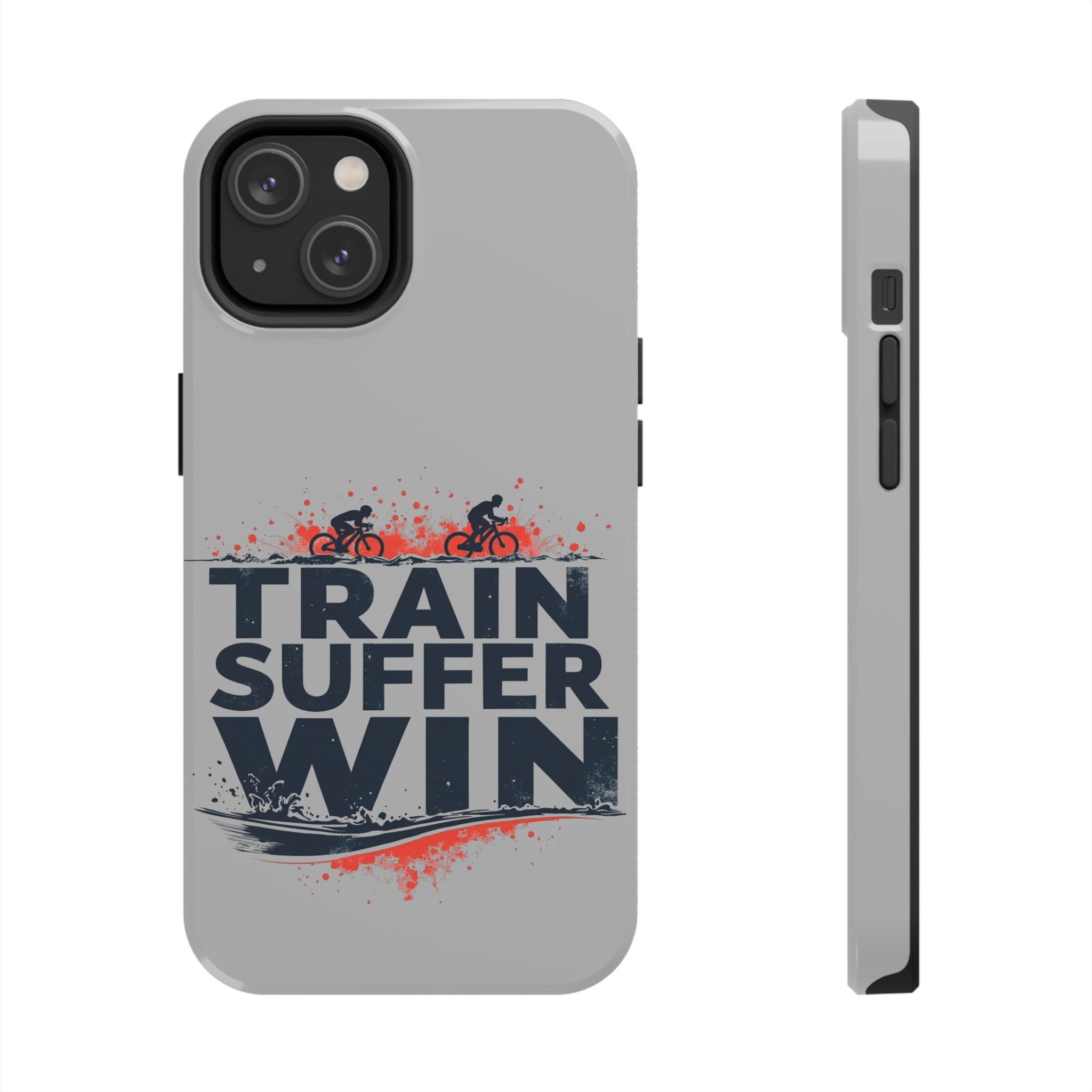 iPhone 17 Series Cycling Phone Case - Durable, Shock-Absorbing, with "Train Suffer Win" Graphic, Wireless Charging Compatible, UV Protected
