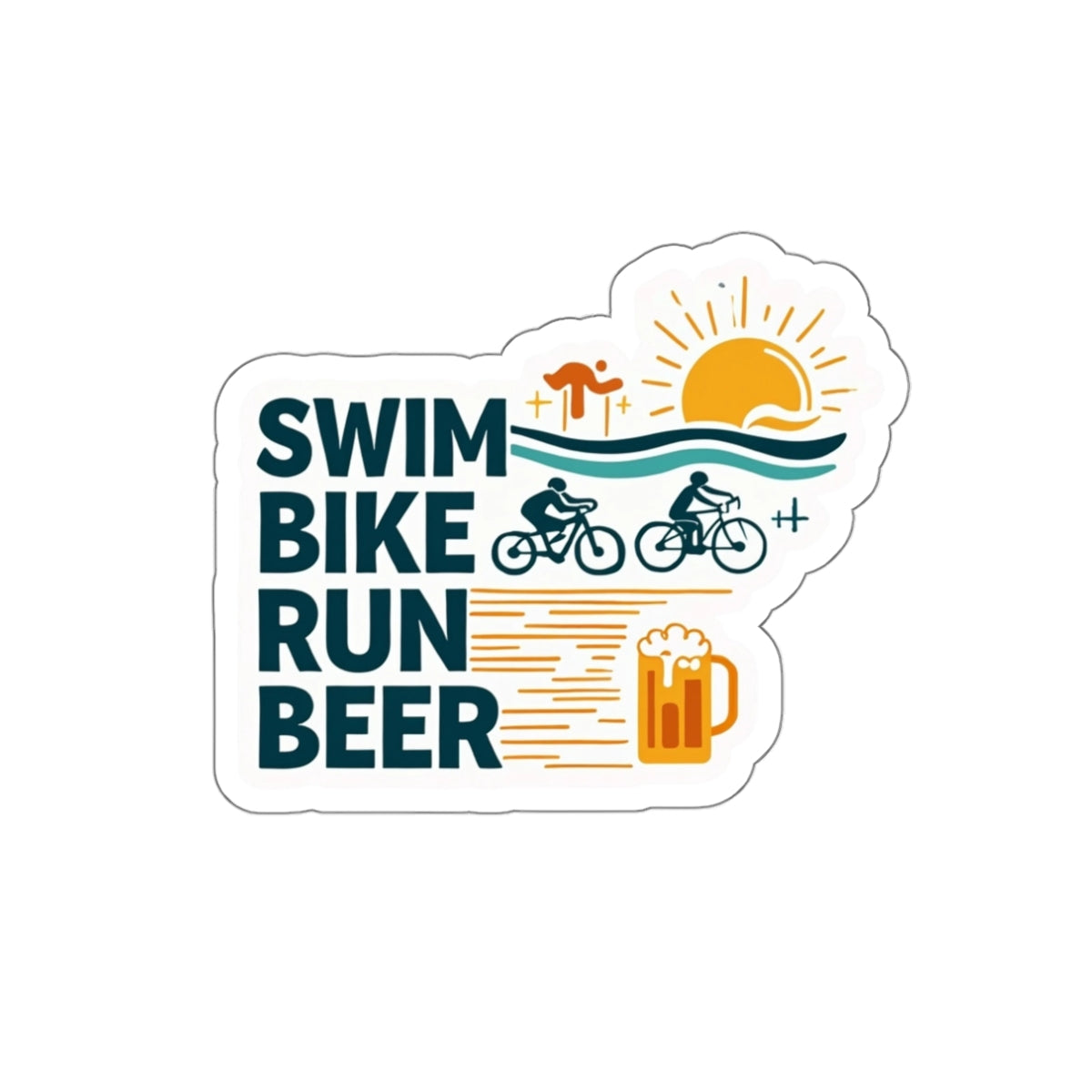 Vinyl-Stanzaufkleber für Triathlon – Schwimmen, Radfahren, Laufen, Bier – Lustige Outdoor-Sportaufkleber – Wasserfest, UV-beständig – Fitnessgeschenk für Radfahrer und Läufer 