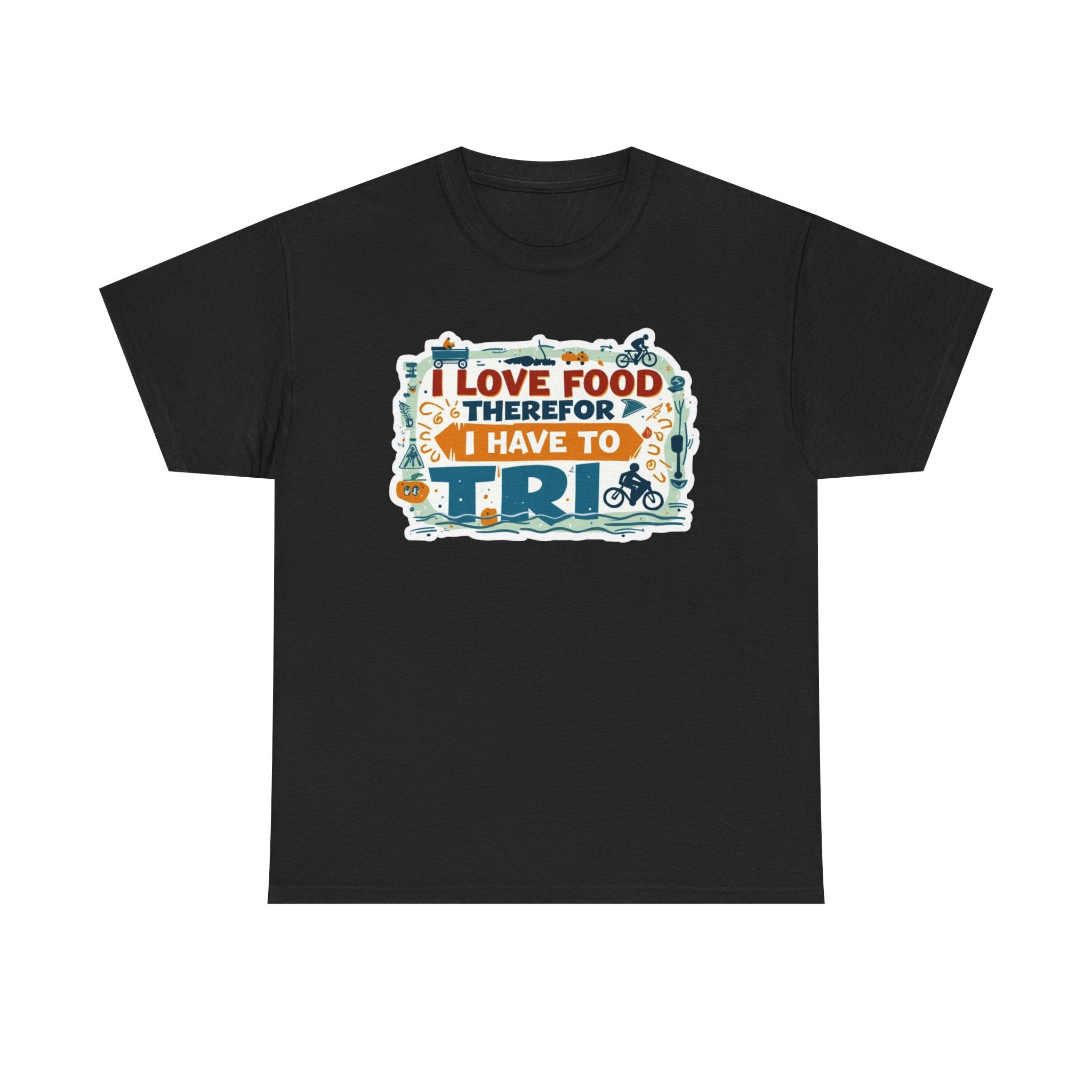 Unisex Heavy Cotton Triathlon Tee - Funny Fitness Motivation Shirt for Food Lovers, 100% Cotton Workout Apparel, Gift for Athletes - Gildan 5000, Various Sizes