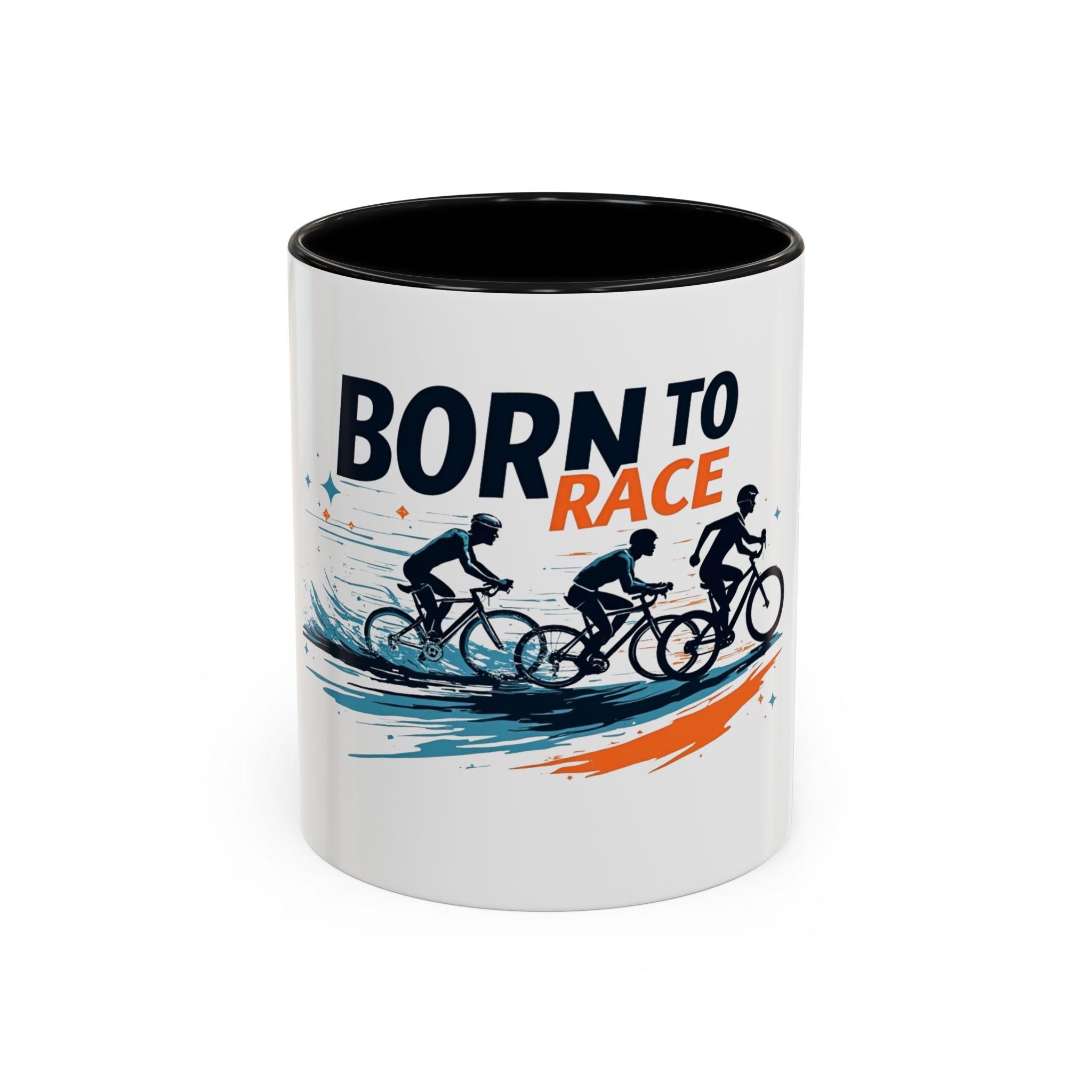 Born to Race Cycling Coffee Mug - Ceramic Two-Tone Finish with Racing Bike Graphic (11/15oz) - Dishwasher & Microwave Safe for Triathlete's Morning Brew