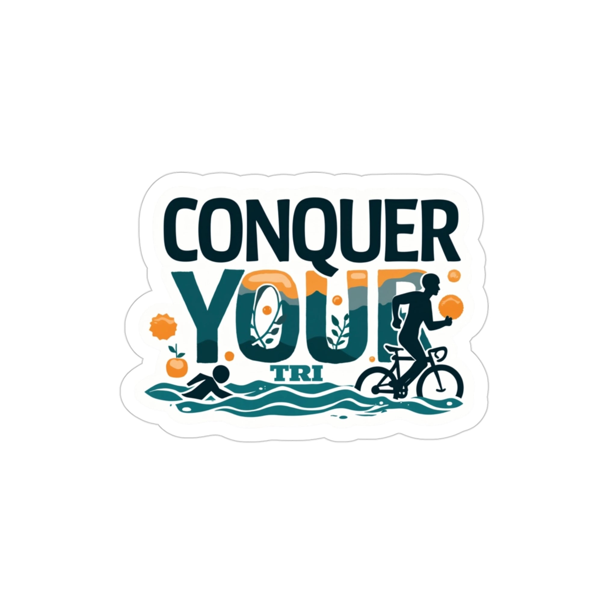 Die-Cut Outdoor Stickers - Conquer Your Triathlon, Motivational Decals for Athletes, Fitness Gift, Water-Resistant, Travel Decor