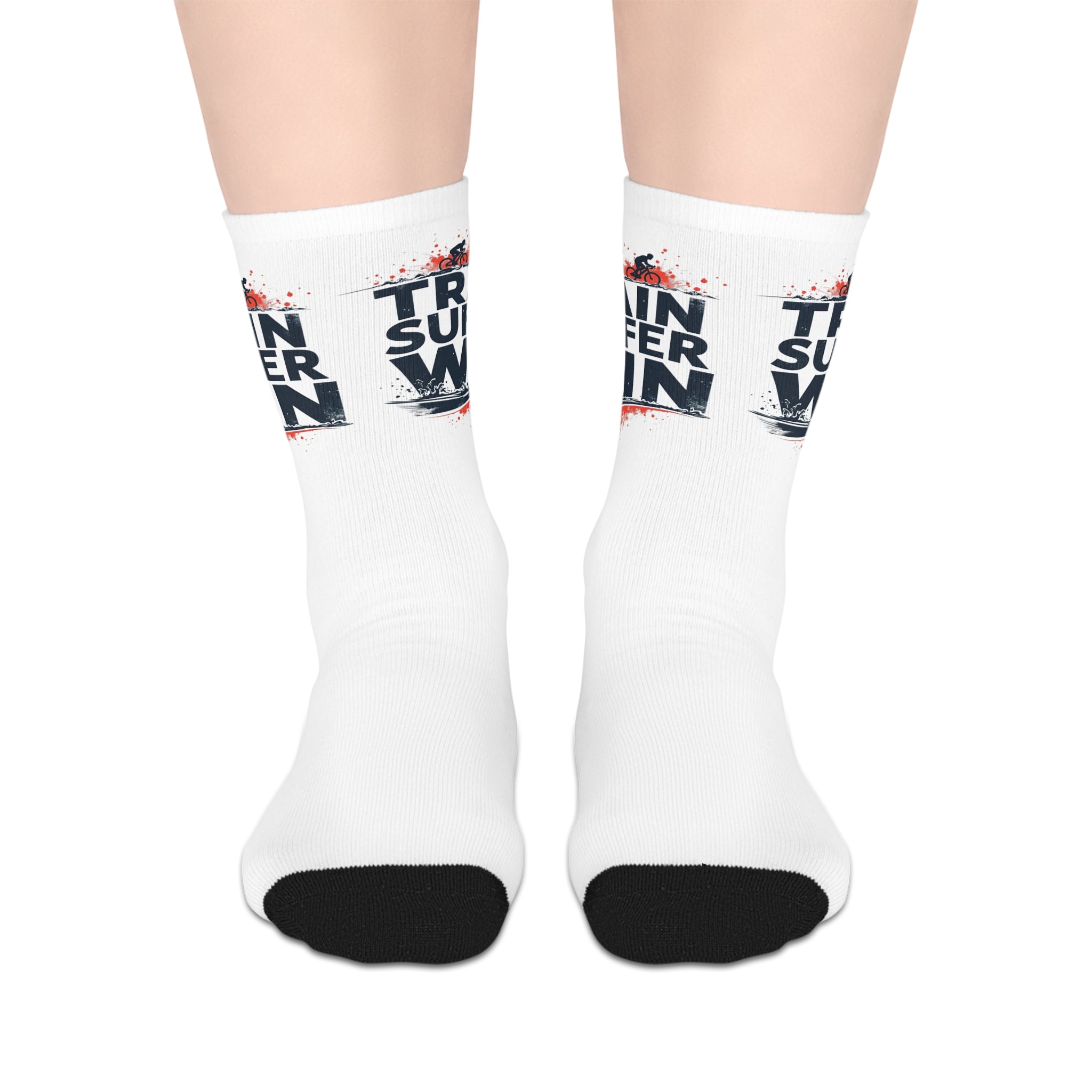 Military Tribute Crew Length Socks with "True Sufferin' Hero" Graphic - Polyester, Streetwear Design, Contrast Details