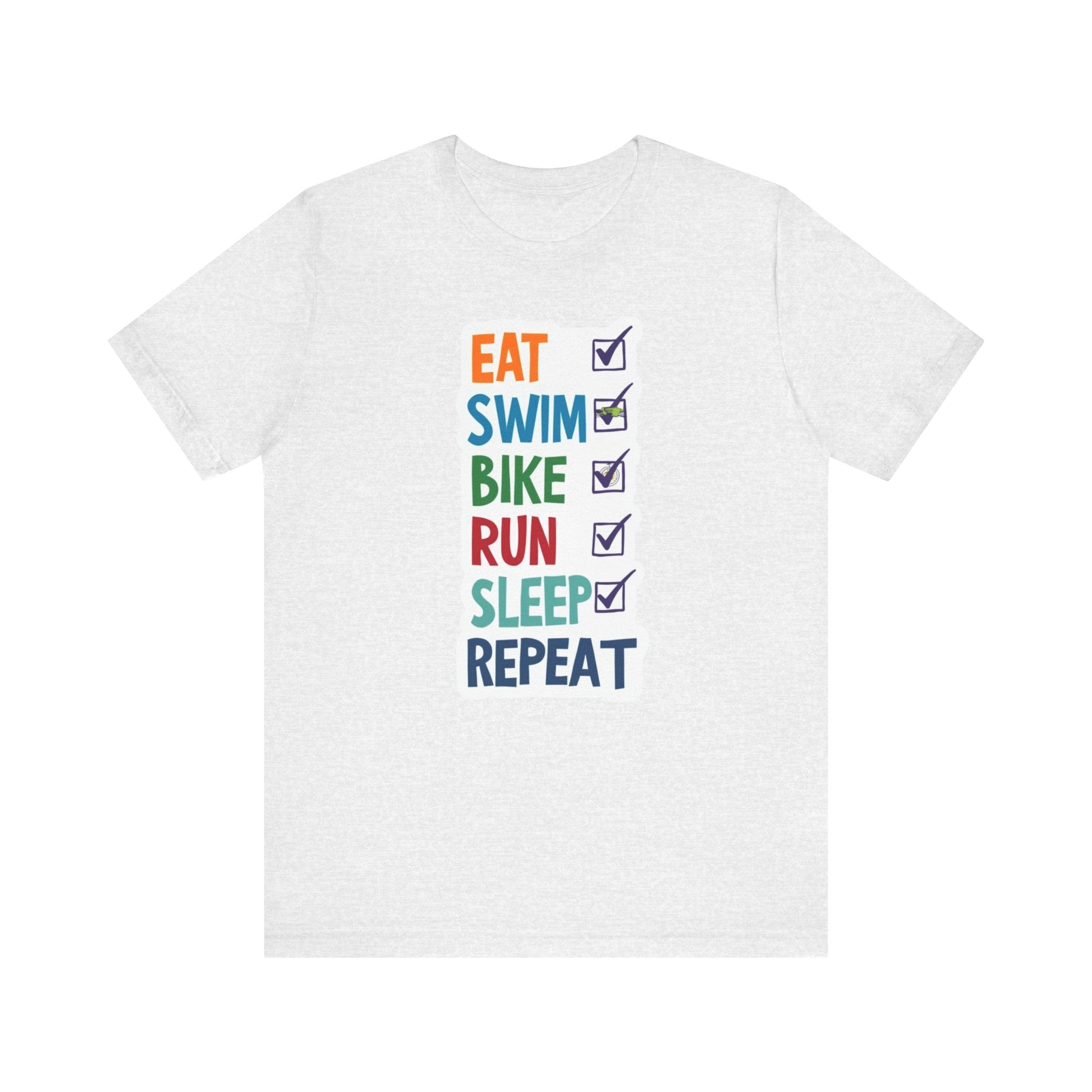 Unisex Active Lifestyle Tee - Eat Swim Bike Run Sleep, Premium Bella+Canvas Cotton, Lightweight Fitness Apparel, Motivational T-Shirt for Triathletes, Casual Training Wear