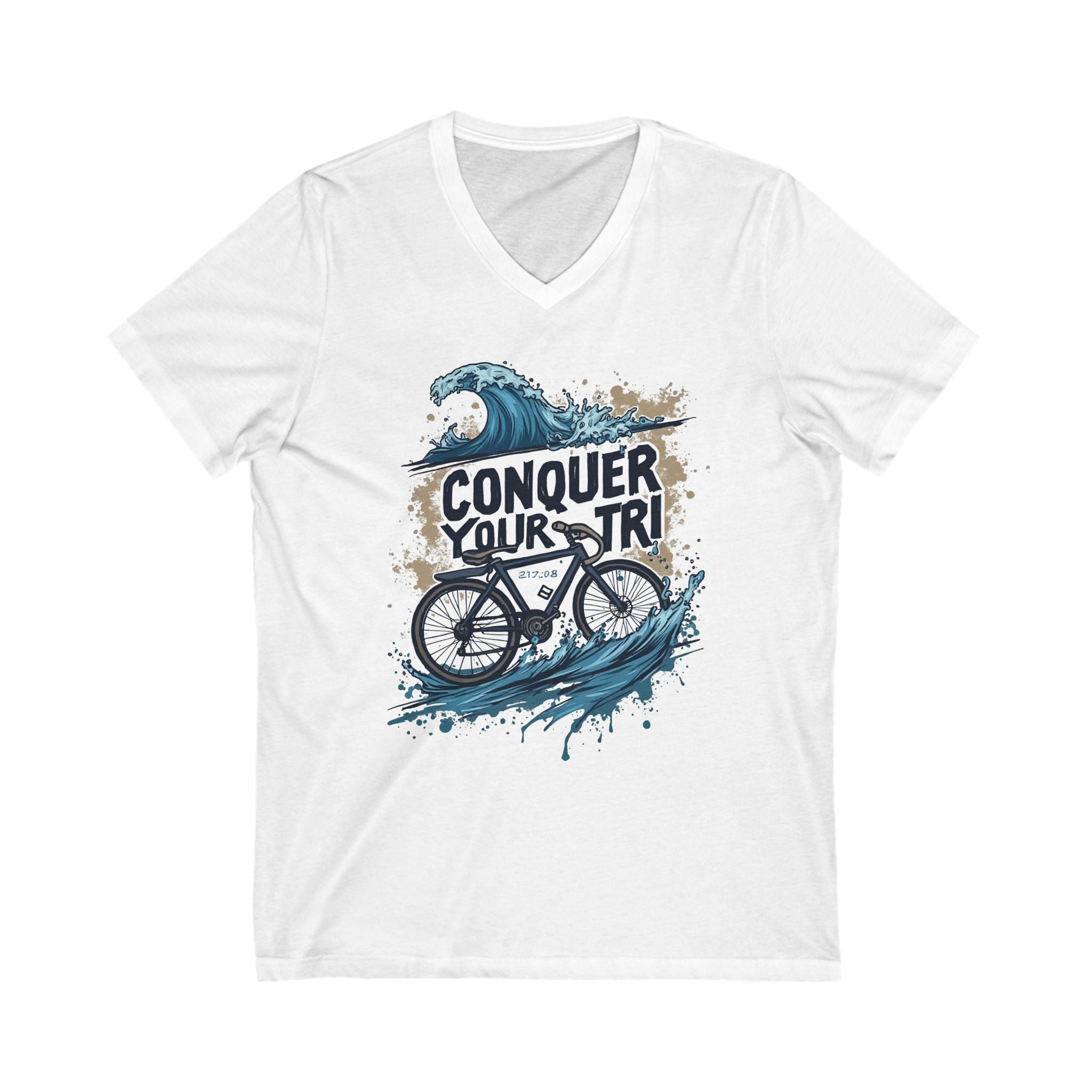 Unisex V-Neck Tee for Triathletes - Cotton, Short Sleeve, Lightweight, Activewear for Cycling & Running (Bella+Canvas 3005)
