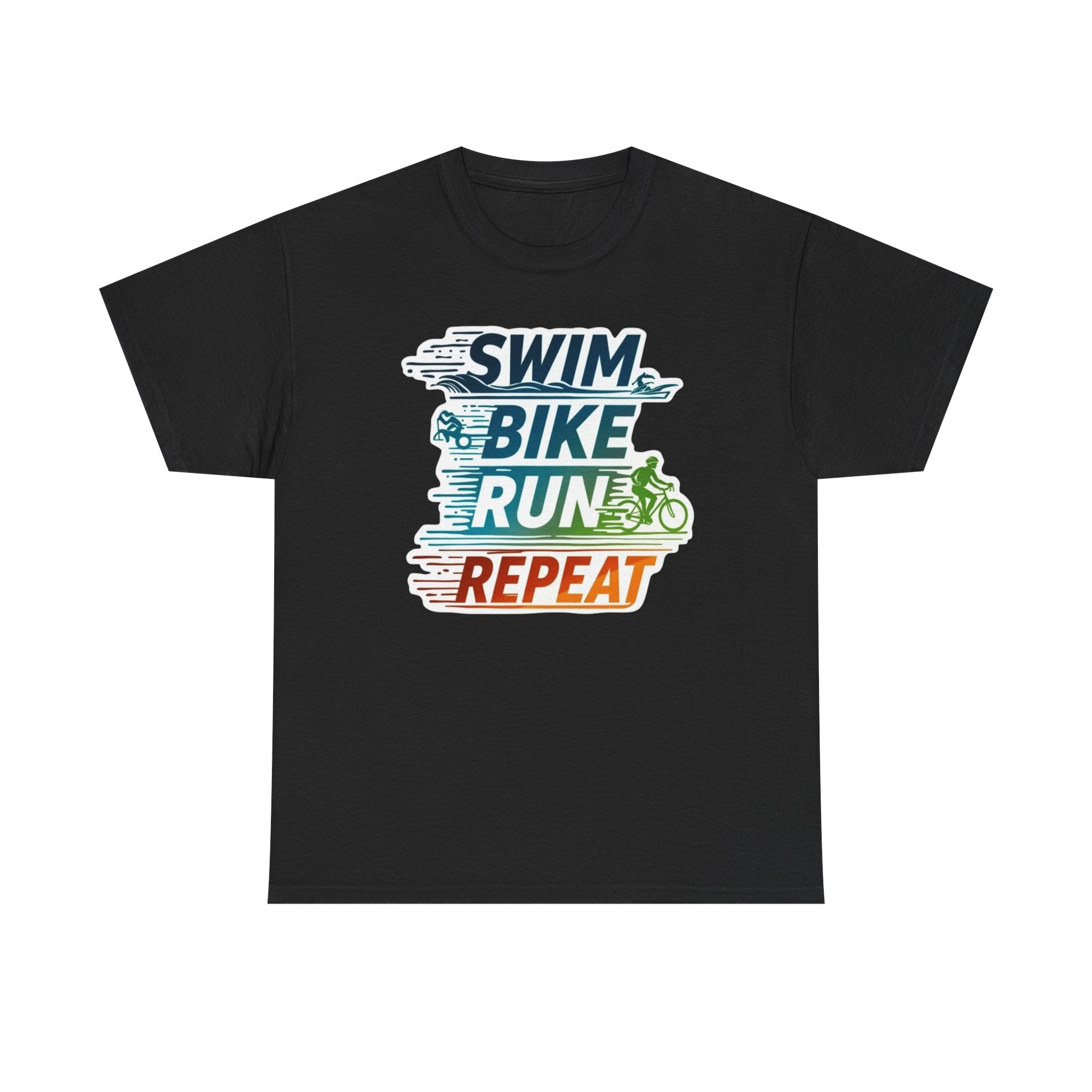 Unisex Active Lifestyle Triathlon Tee - Swim Bike Run Repeat, Cotton Fitness Shirt for Training & Workout, Sports Apparel