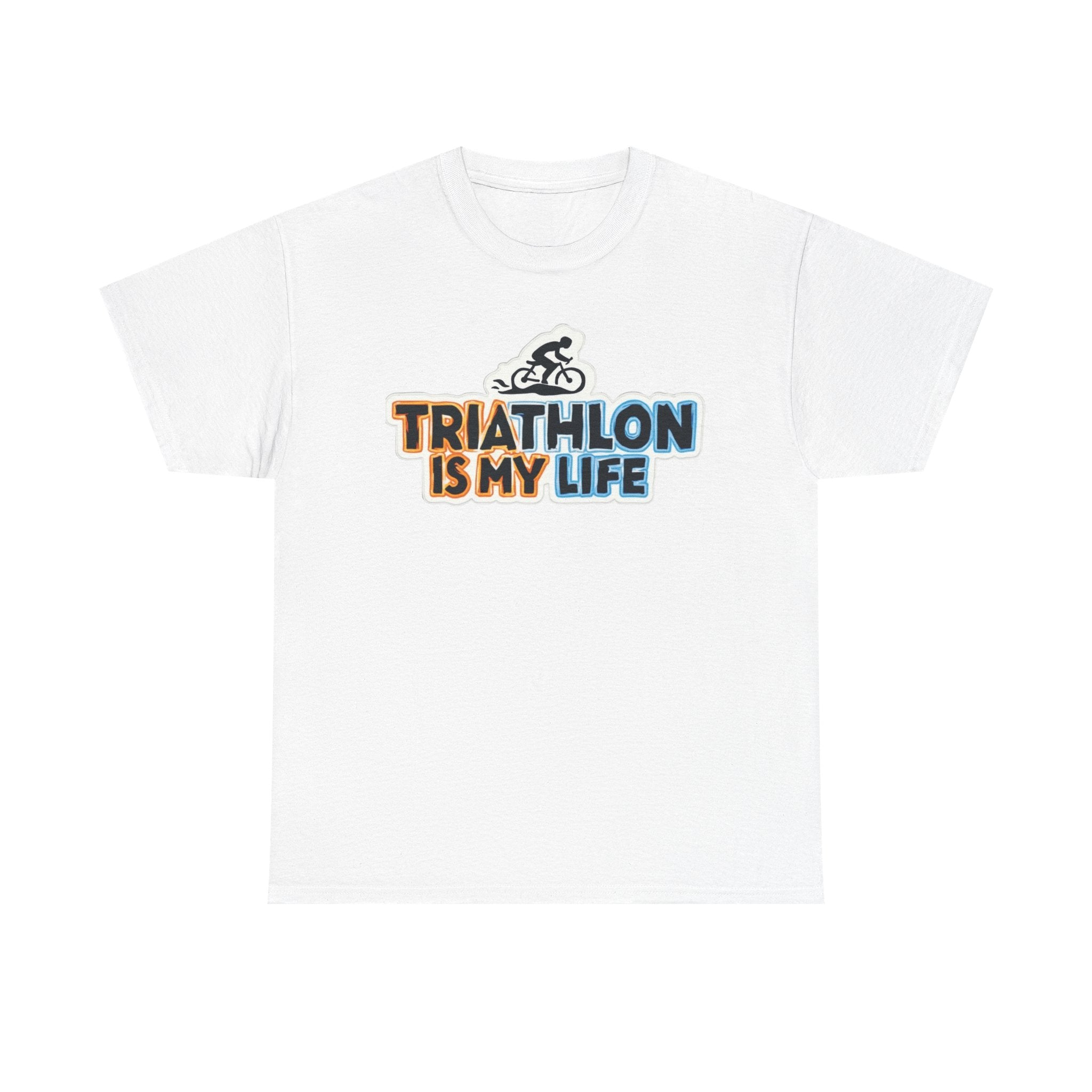 Triathlon Life Unisex Heavy Cotton Tee for Athletes - Classic Fit Athletic & Active Lifestyle Shirt, Triathlon Apparel & Fitness Clothing Gift for Triathletes and Runners