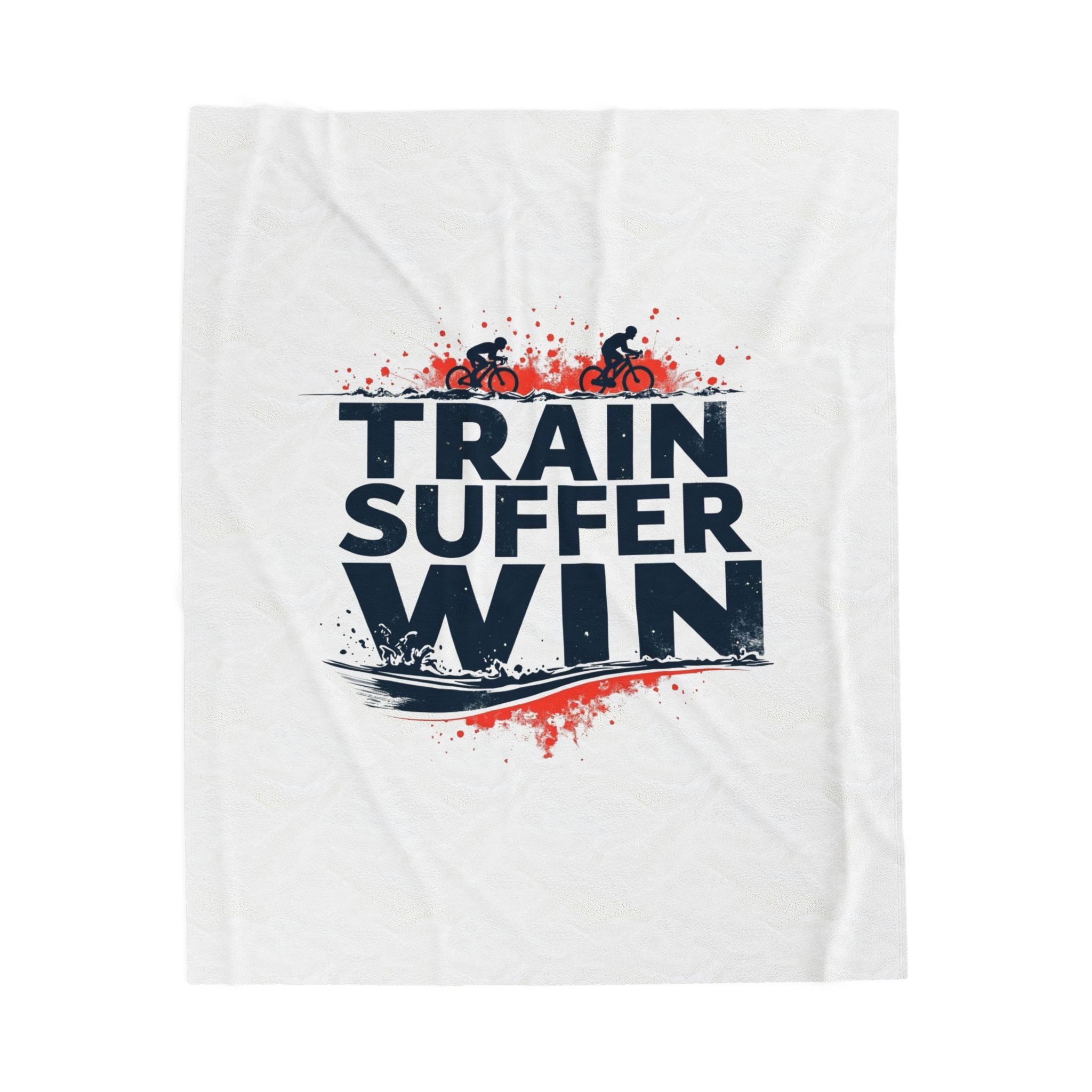 Velveteen Plush Cycling Training Blanket - "Train Suffer Win" Warm Motivational Throw for Recovery & Comfort
