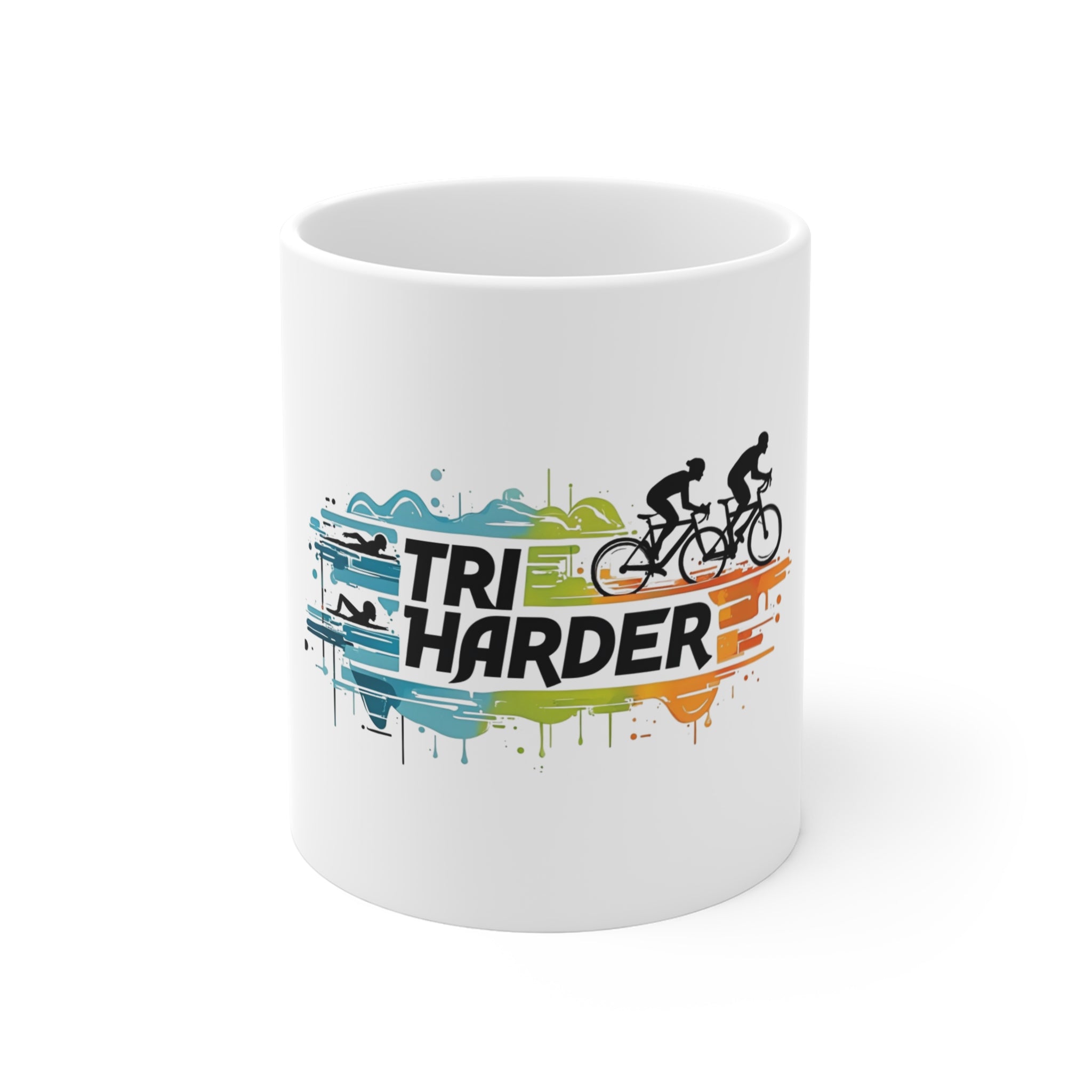 Triathlon Motivational Mug - "Tri Harder" 11oz Coffee Cup for Athletes