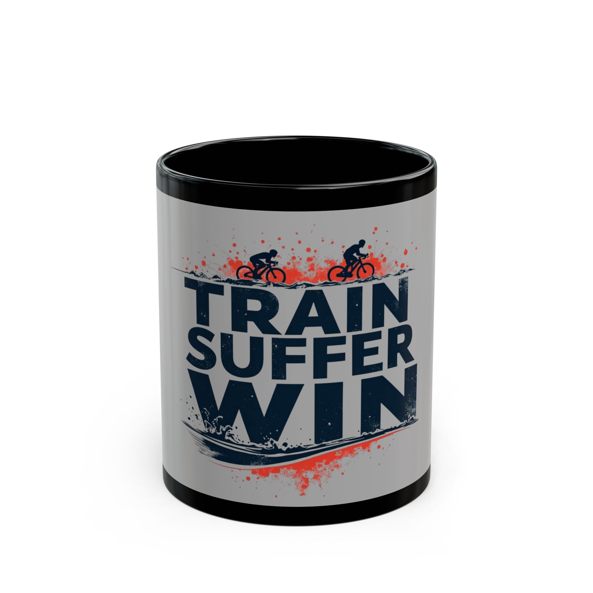 Motivational Cyclist Ceramic Coffee Mug - Train Suffer Win Design, Durable & Dishwasher Safe (11oz/15oz)