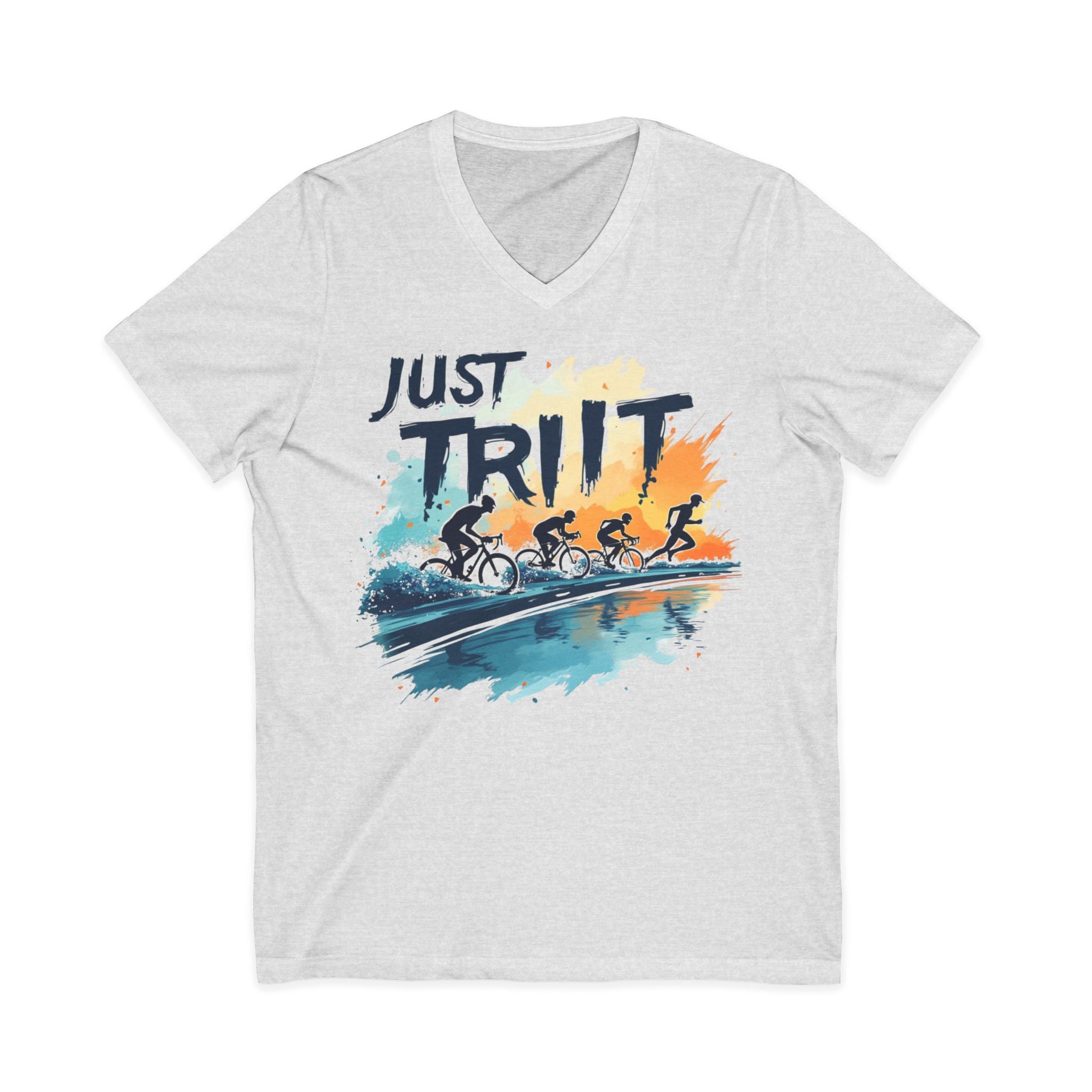 Just Tri It V-Ausschnitt T-Shirt, Unisex Sport T-Shirt, Laufgeschenk, Triathlonbekleidung, Fitness Motivationsshirt 