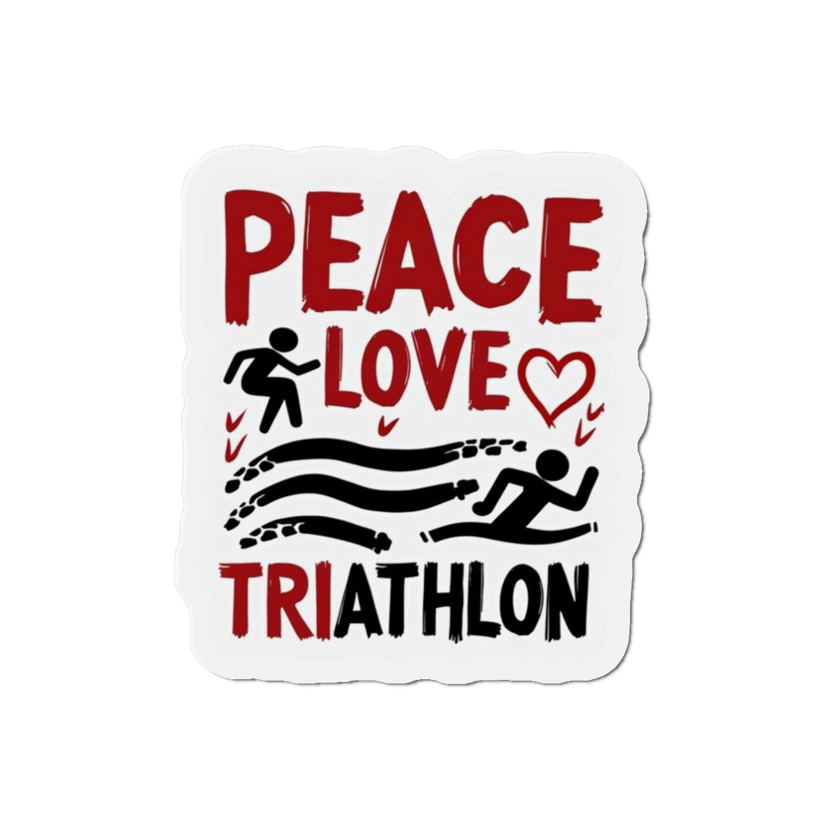 Peace Love Triathlon, individuell gestanzte matte Vinyl-Magnete – Sportliche Dekoration und Geschenke für Fitness-Enthusiasten 