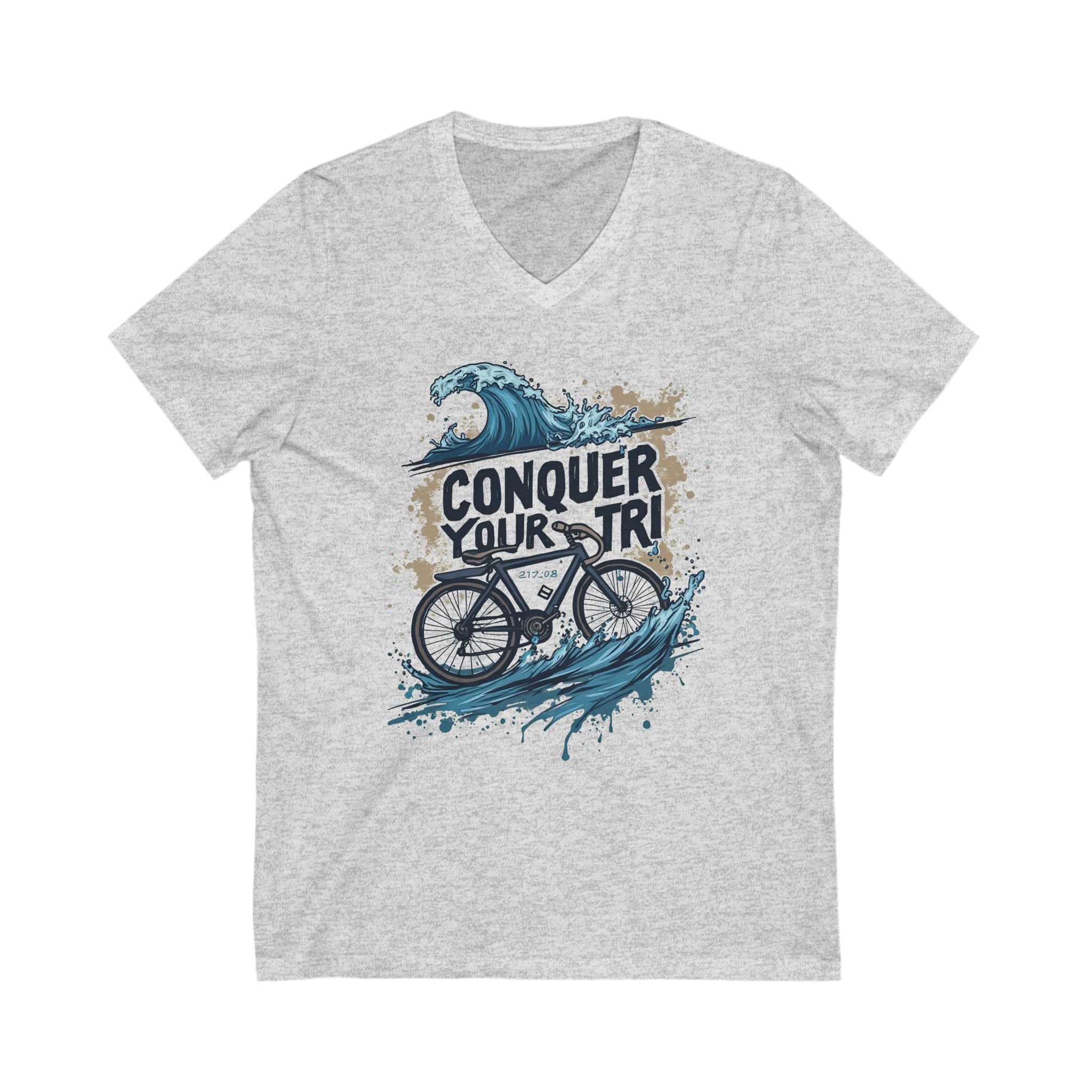 Unisex V-Neck Tee for Triathletes - Cotton, Short Sleeve, Lightweight, Activewear for Cycling & Running (Bella+Canvas 3005)