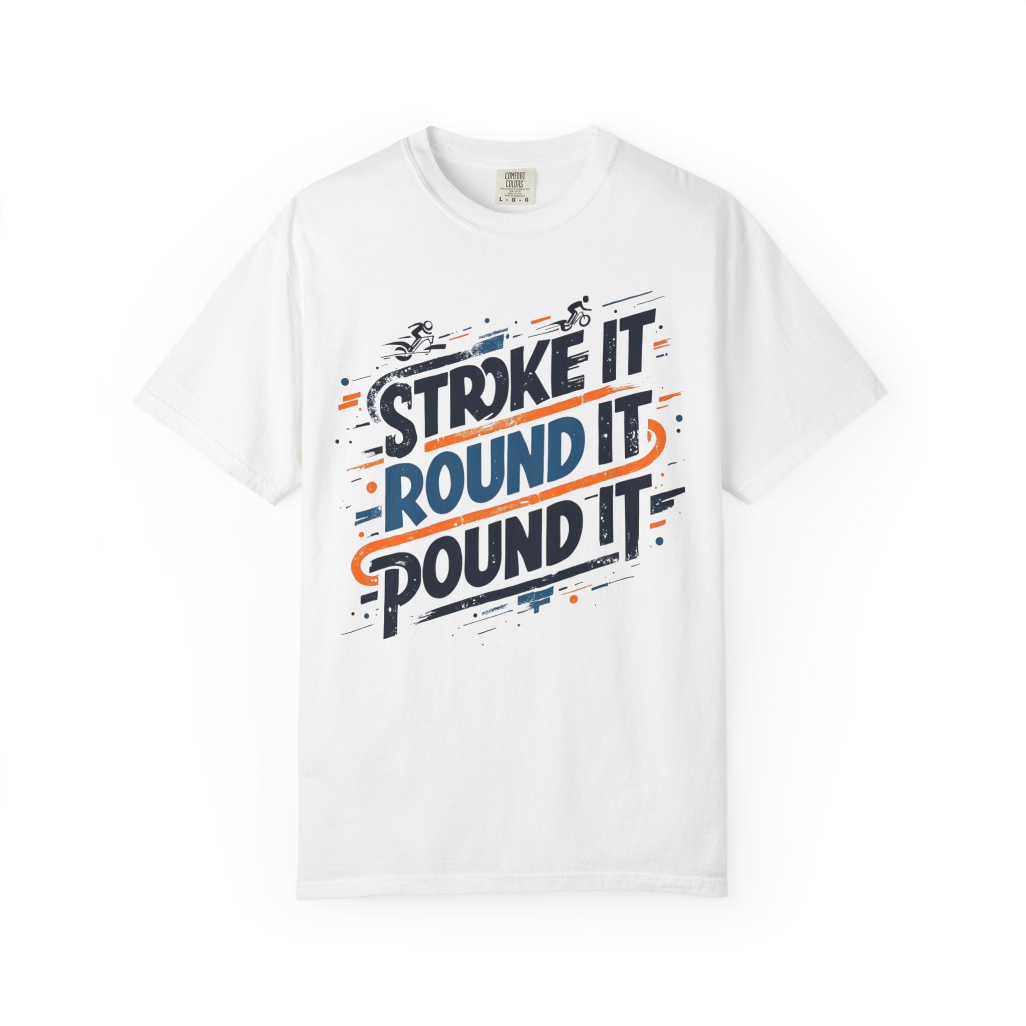 Stückgefärbtes T-Shirt mit „Strike It, Round It, Pound It“-Design – perfekt für Sportfans, Freizeitkleidung, Geschenke, Geburtstagsfeiern, [...] 