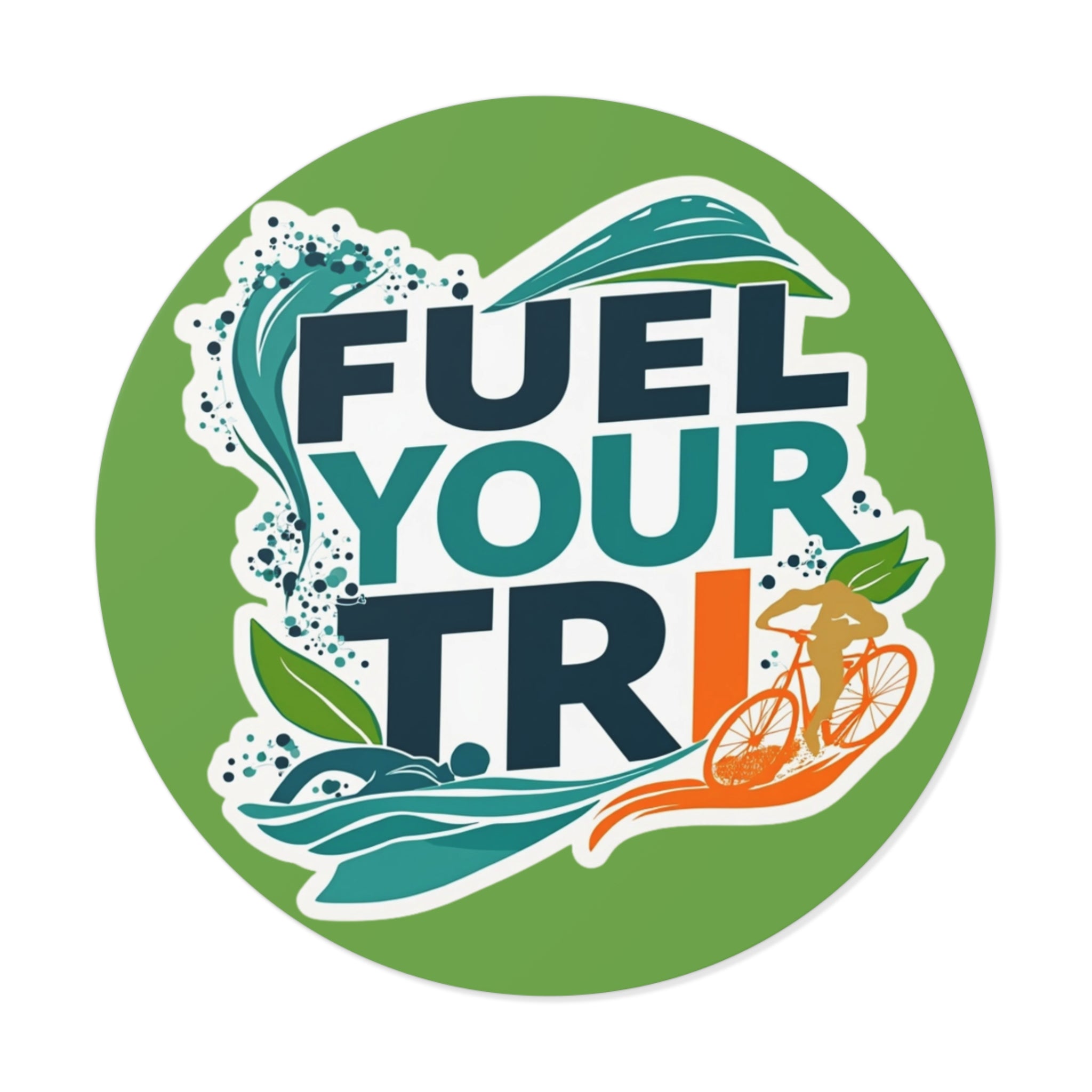 Motivational Round Vinyl Stickers for Triathletes | Fuel Your T.R.I, Bike Decals, Workout Stickers, Sport Gear, Custom Stickers