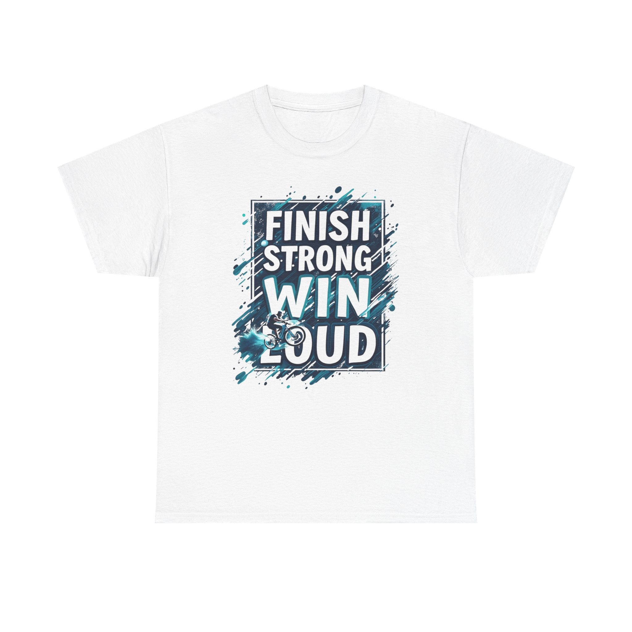 Unisex Motivational Cotton Tee - Finish Strong Win Loud Performance Shirt for Athletes, Classic Fit Fitness Apparel, Inspiring Gift for Graduates, Comfortable Workout Clothing