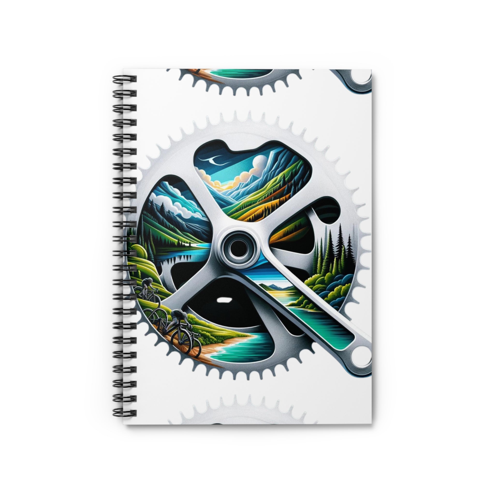 Spiral Notebook: Scenic Bike Ride within Crank Silhouette
